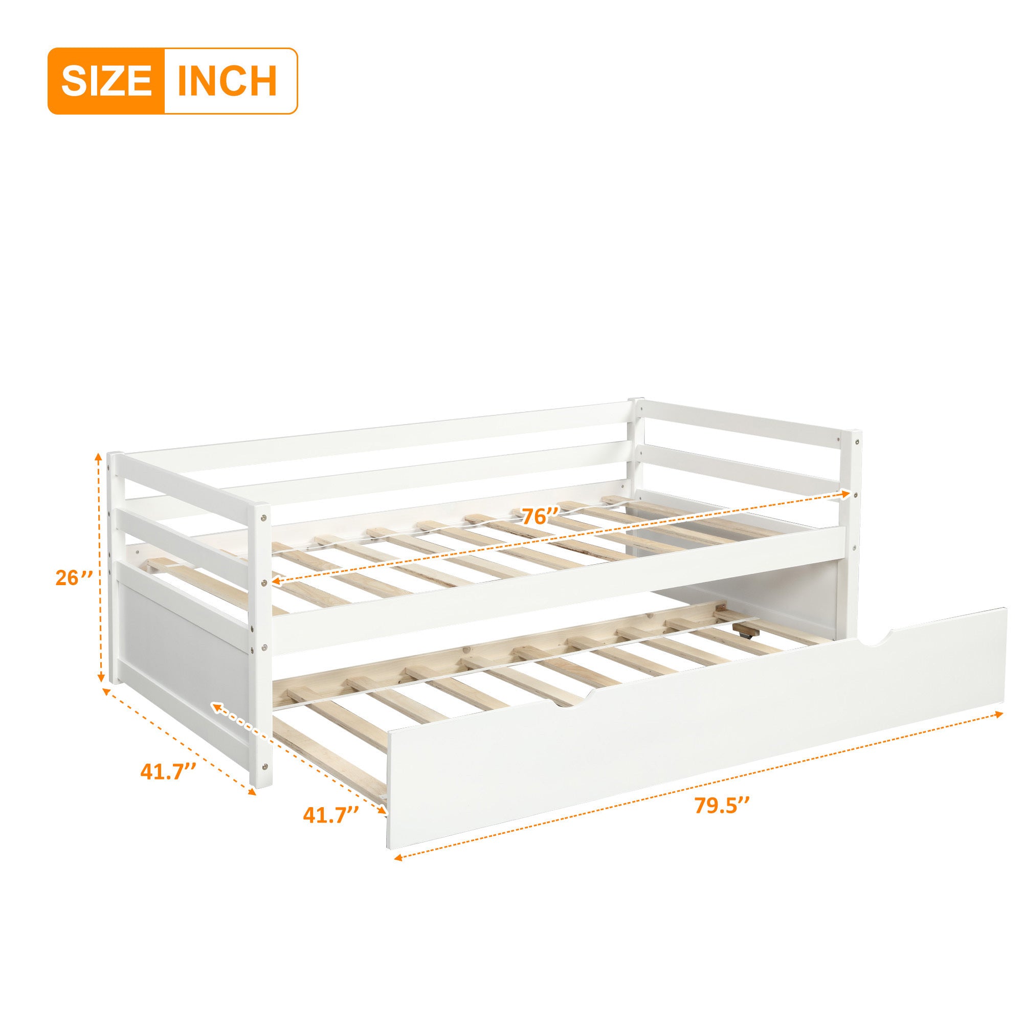 Daybed with Trundle Frame Set Twin Size (White)