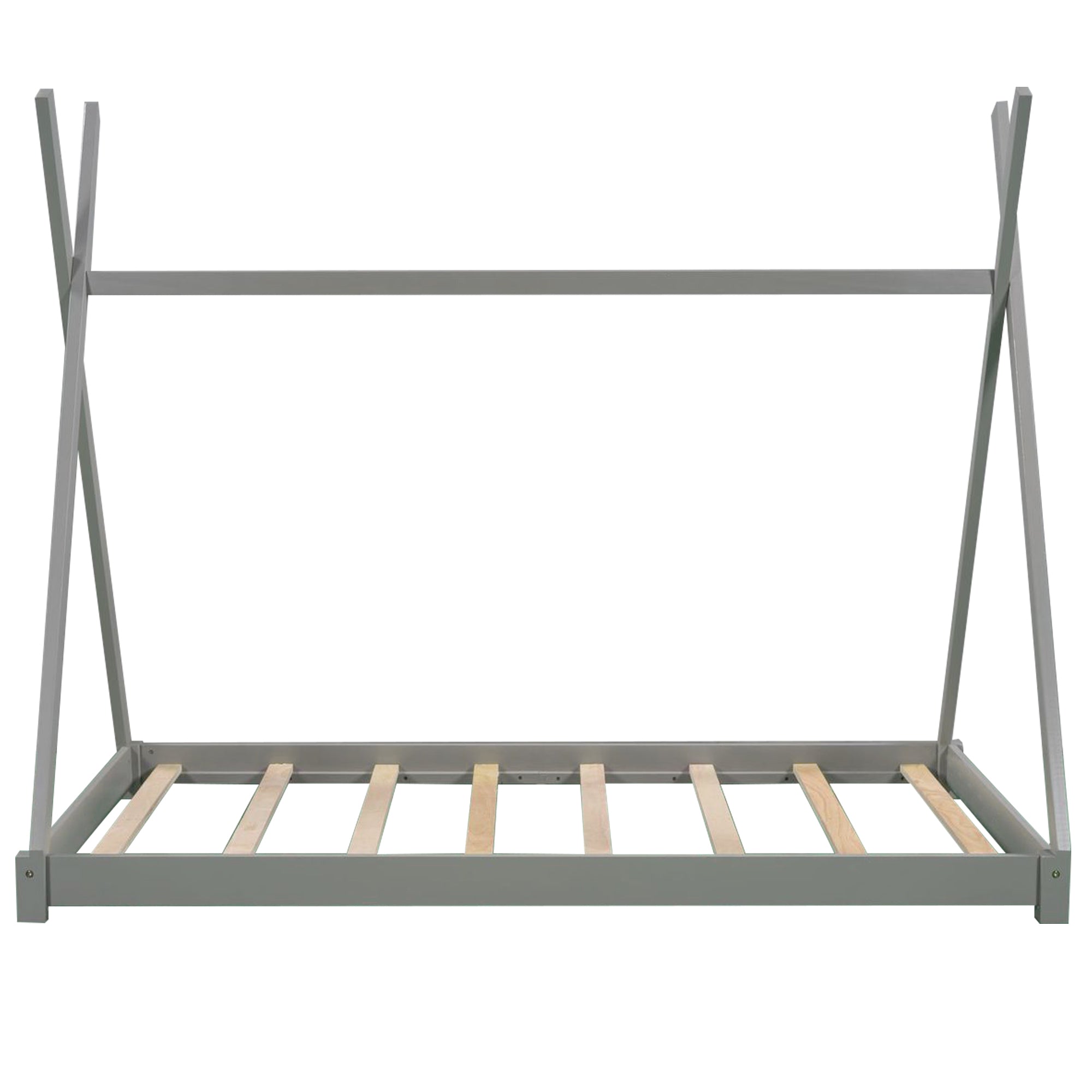 Twin Size House Platform Bed with Triangle Structure (Gray)
