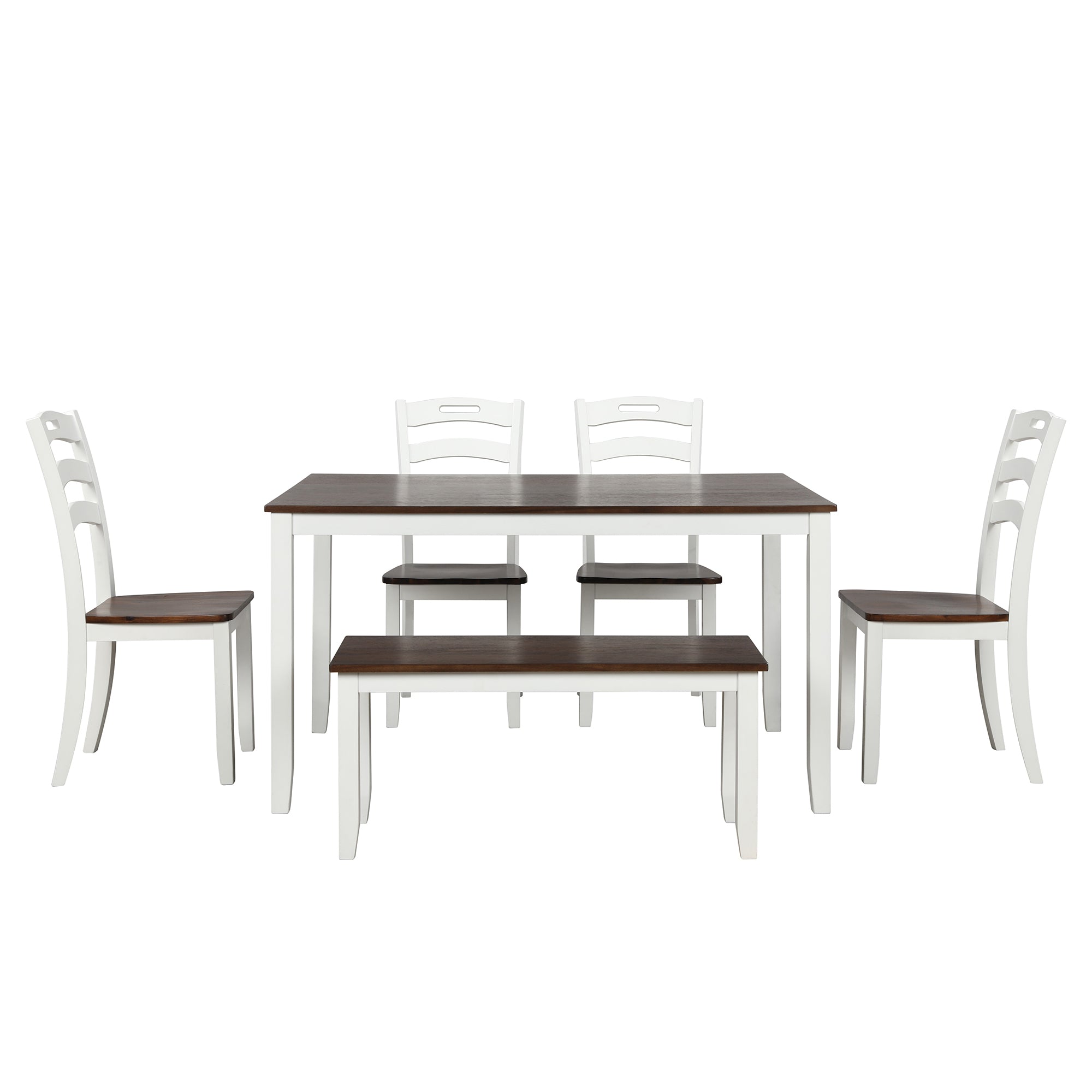 TOPMAX 6 Piece Dining Table Set with Bench, Table Set with Waterproof Coat (Ivory)