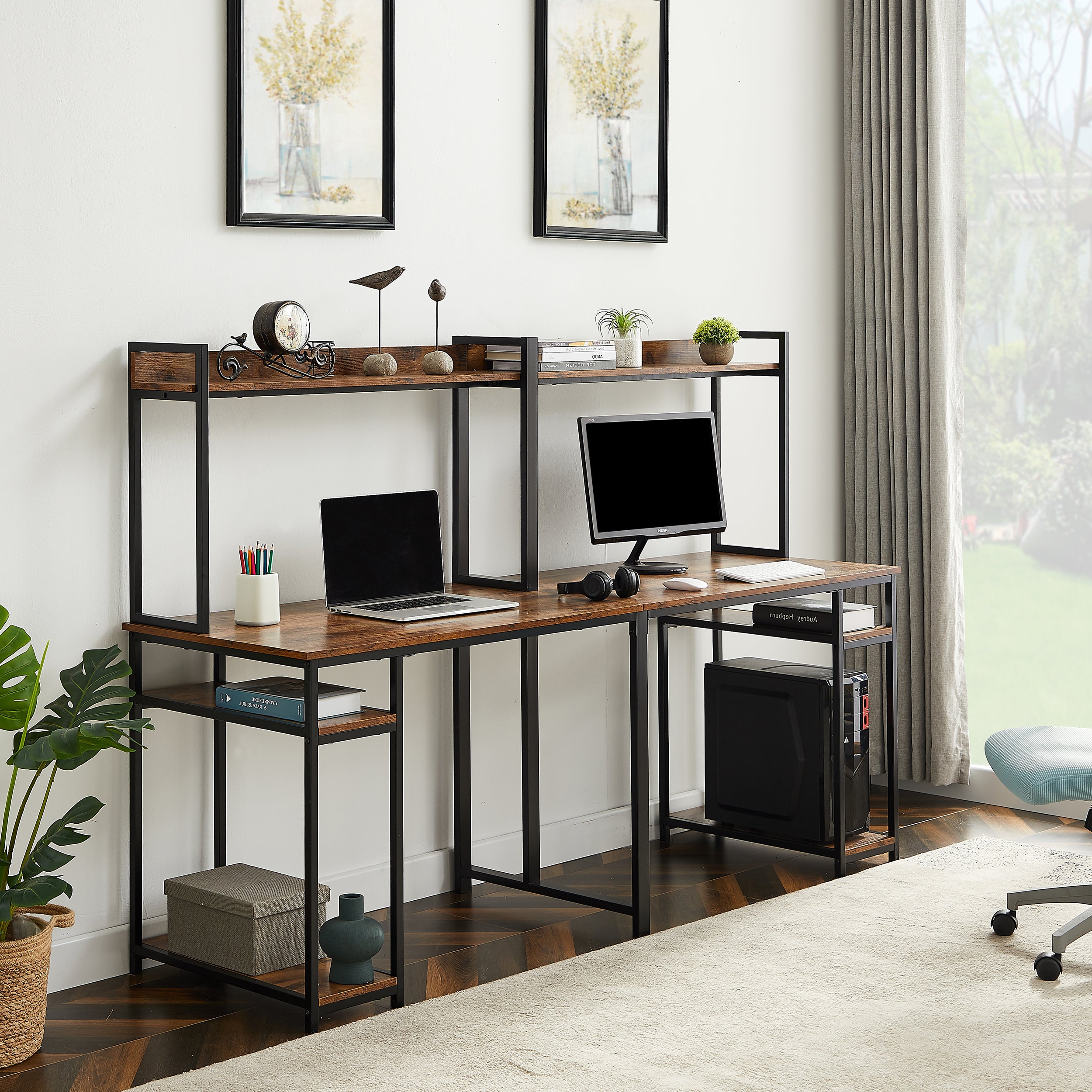 Computer Desk for Two with Storage (Brown)