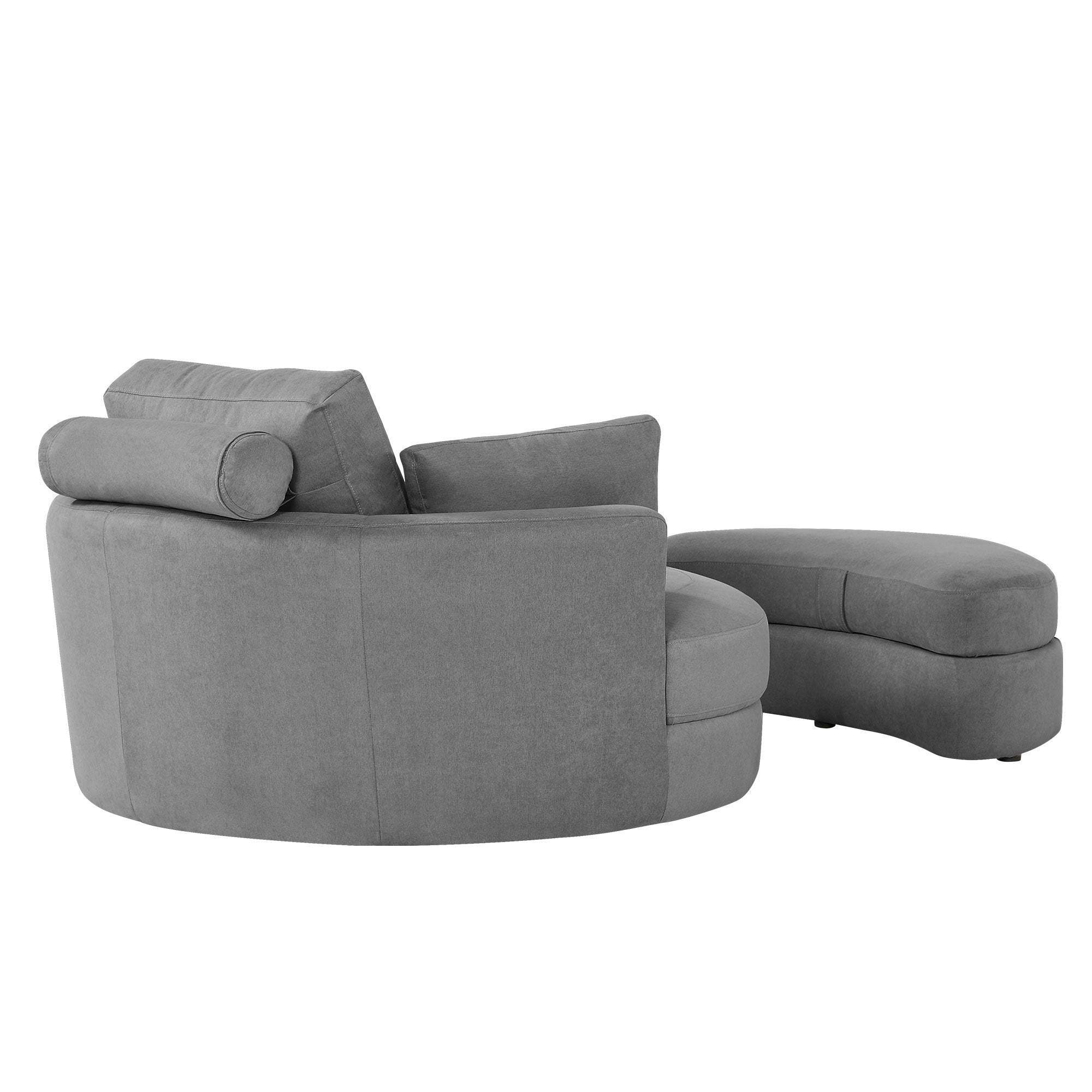 Linen Fabric Swivel Accent Barrel Big Round Lounge Sofa Chair with Storage Ottoman and Pillows (Dark Gray)