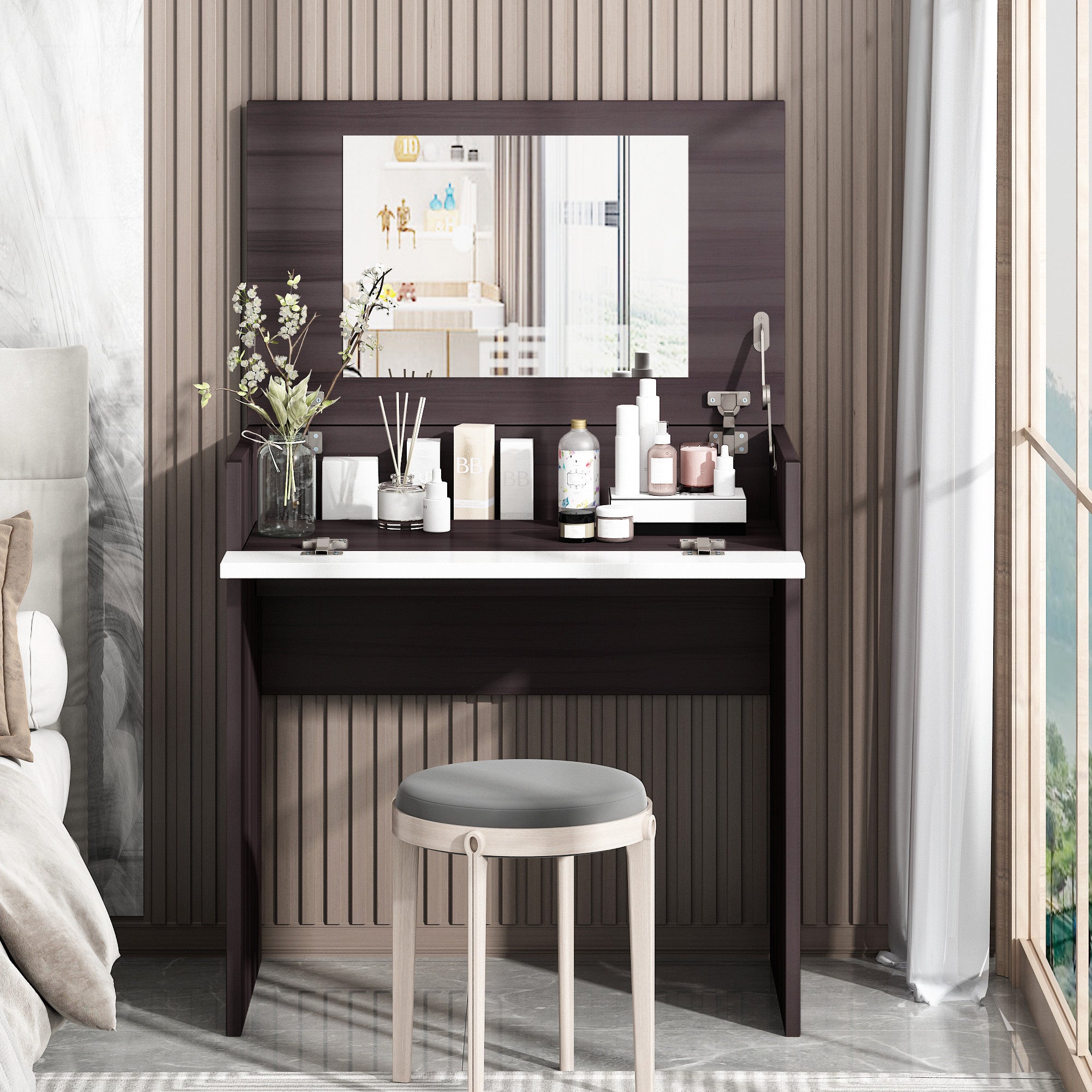 Vanity Make-up Dressing Table with Flip up Mirror Top(Ebony)