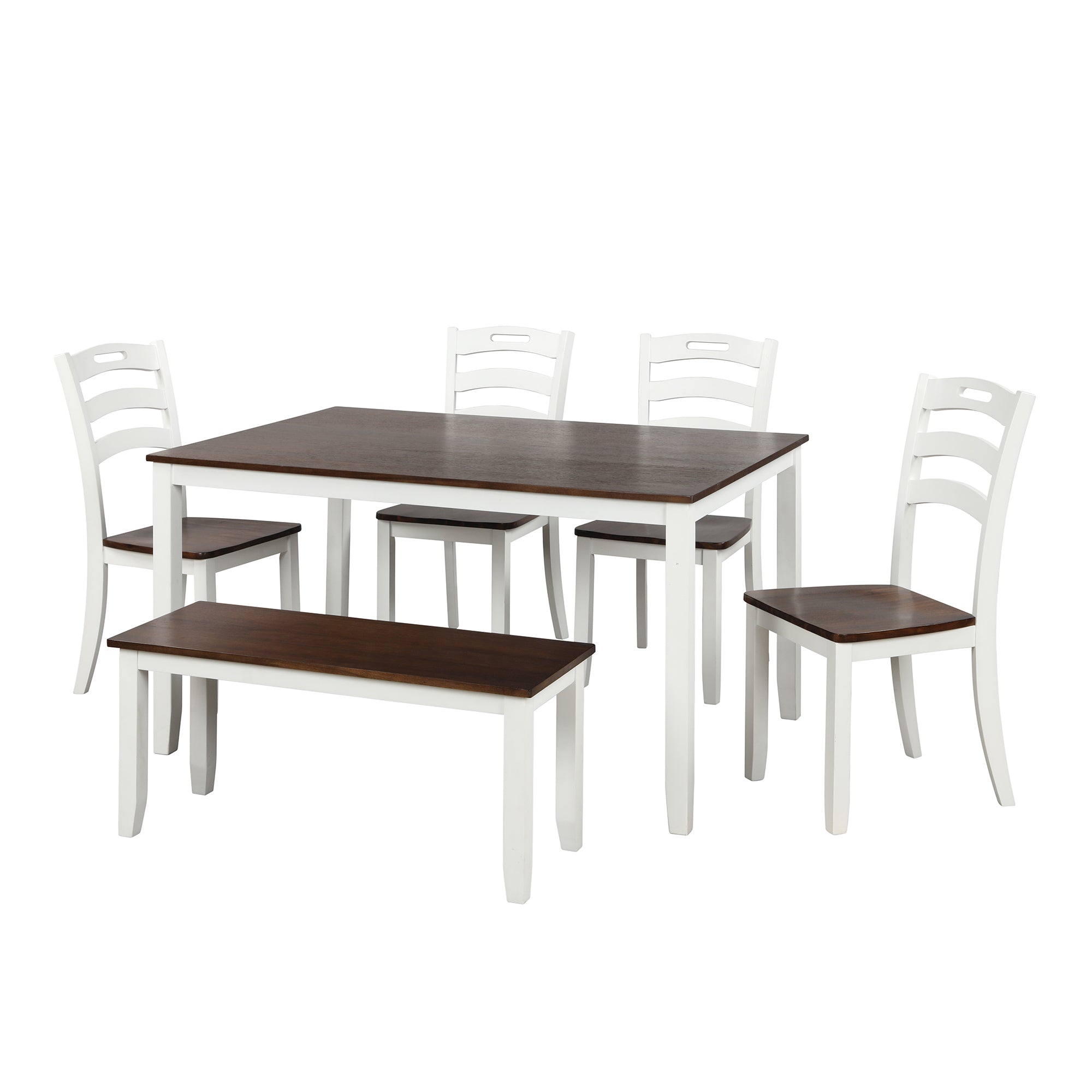 TOPMAX 6 Piece Dining Table Set with Bench, Table Set with Waterproof Coat (Ivory)