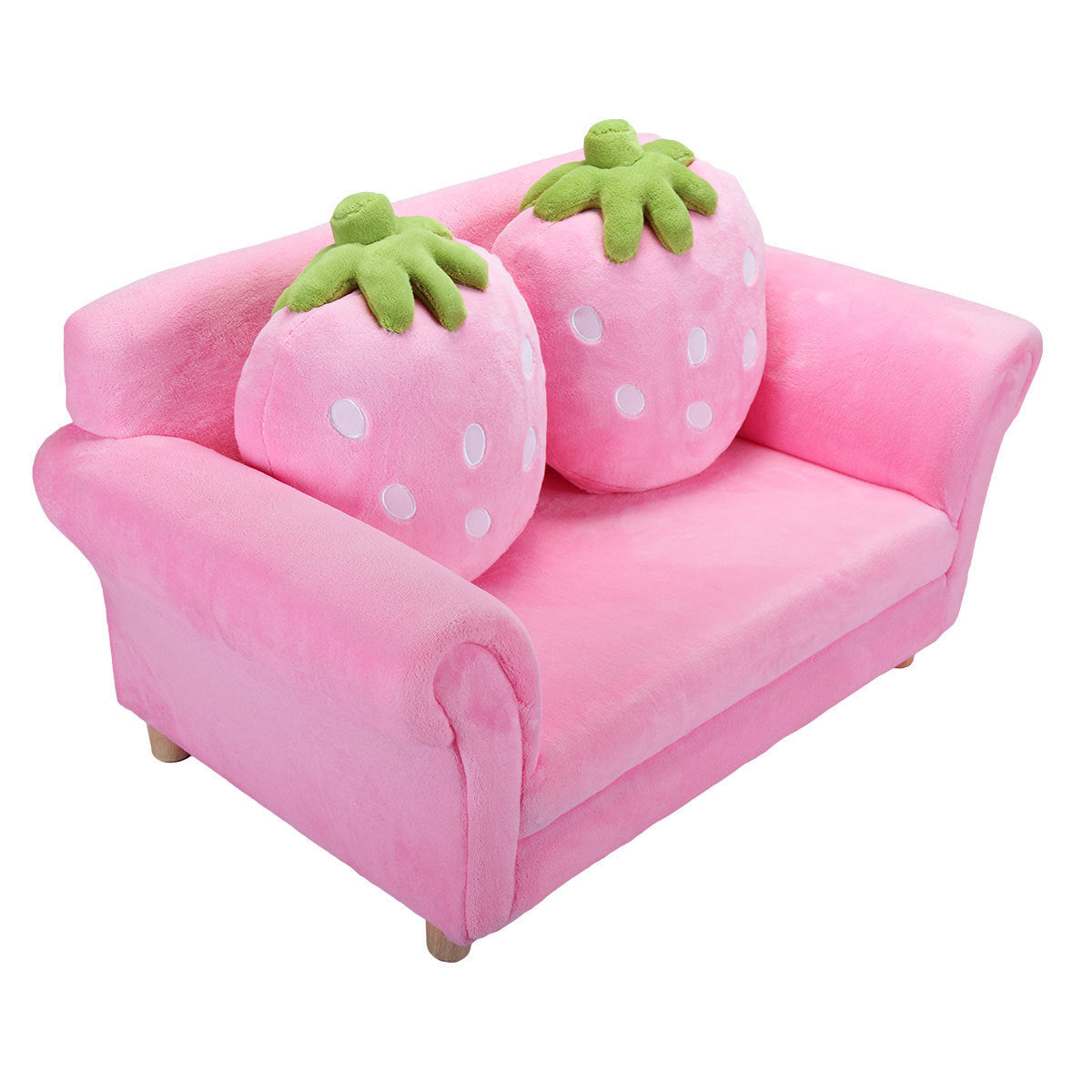 Children’s Double Pink Sofa Chair w/ 2 Strawberry Pillows and Soft Surfaces