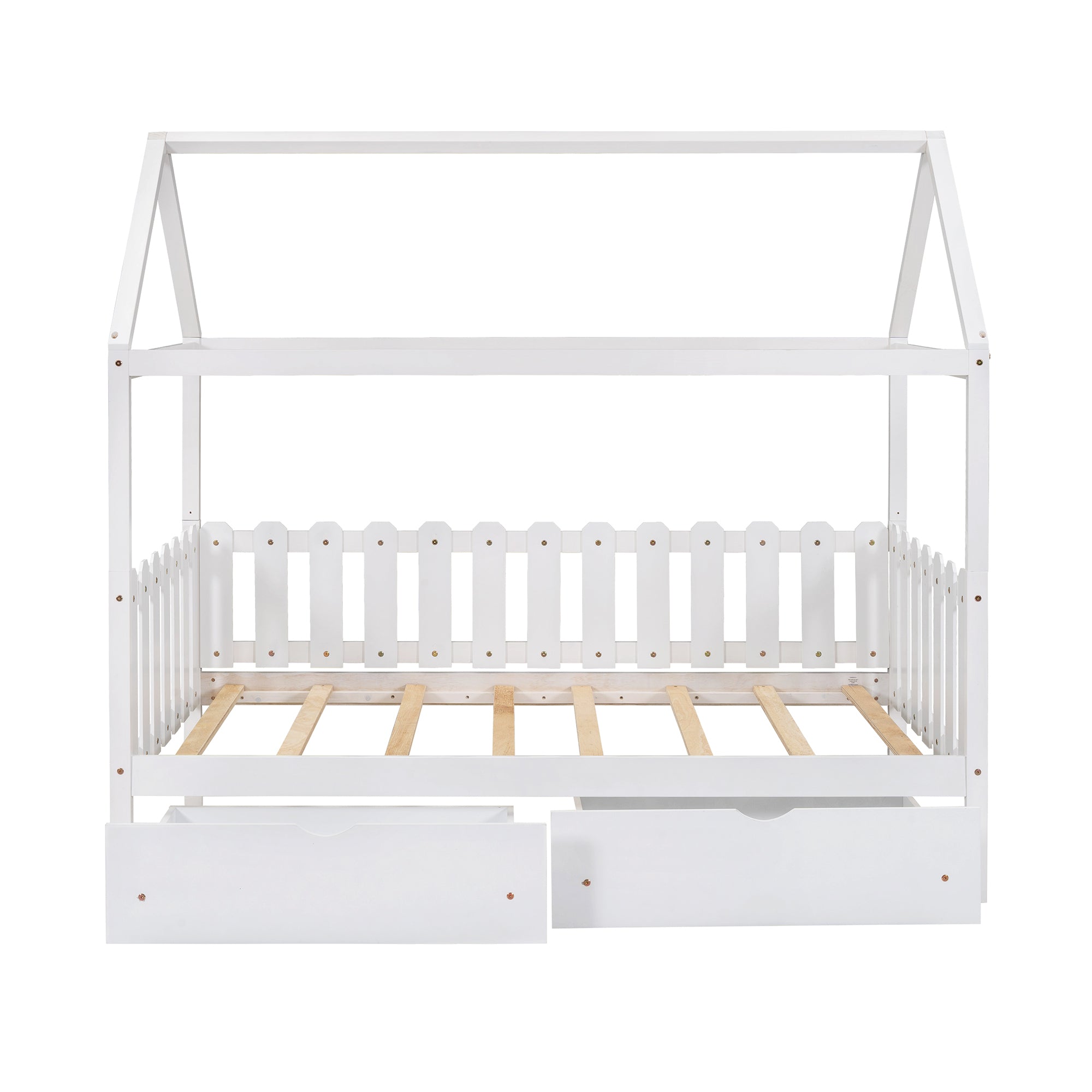 Twin Size House Bed with Drawers (White)