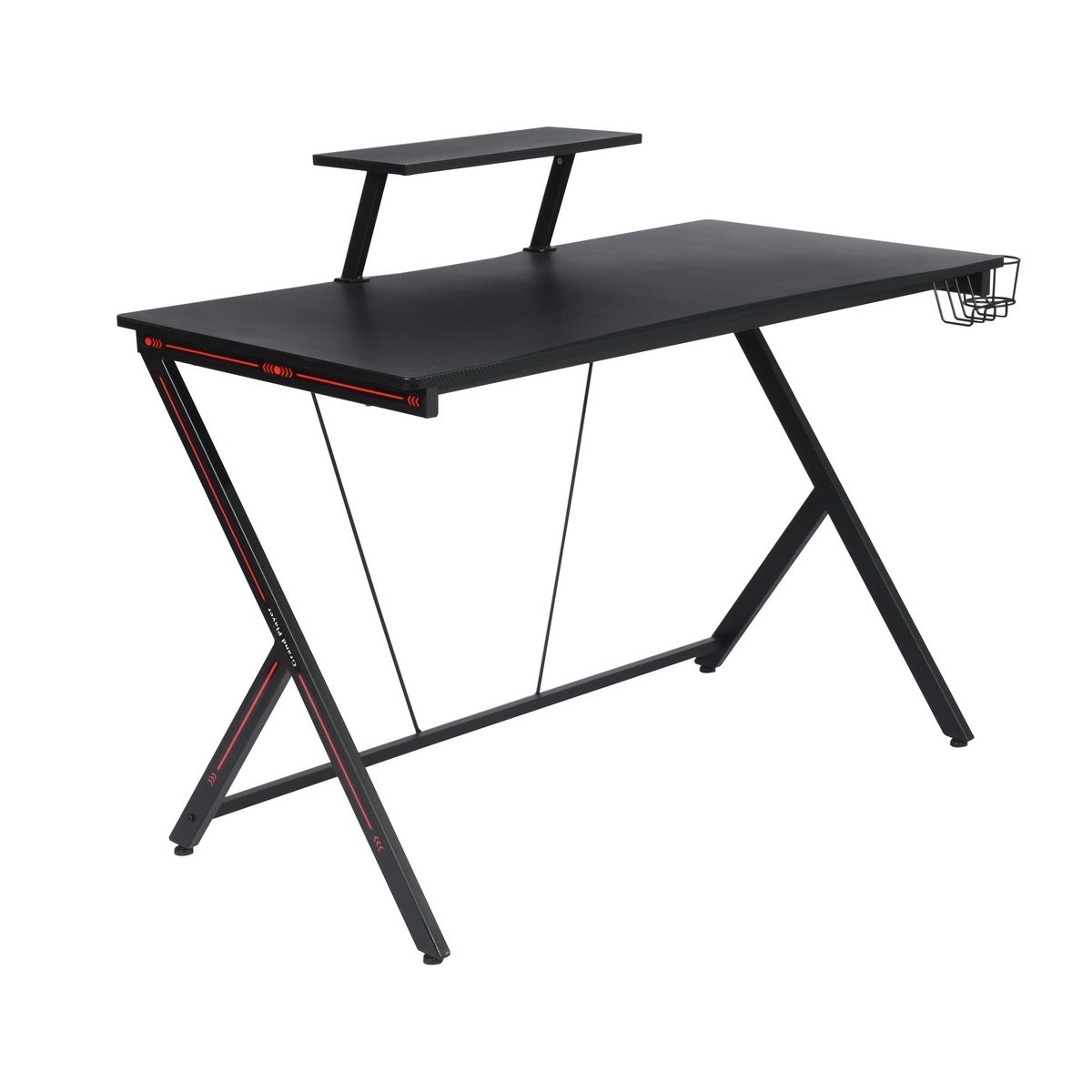47.2" Gaming desk with monitor shelf, Carbon Fiber Gaming Table with Cup Holder and Headphone Hook (Black)