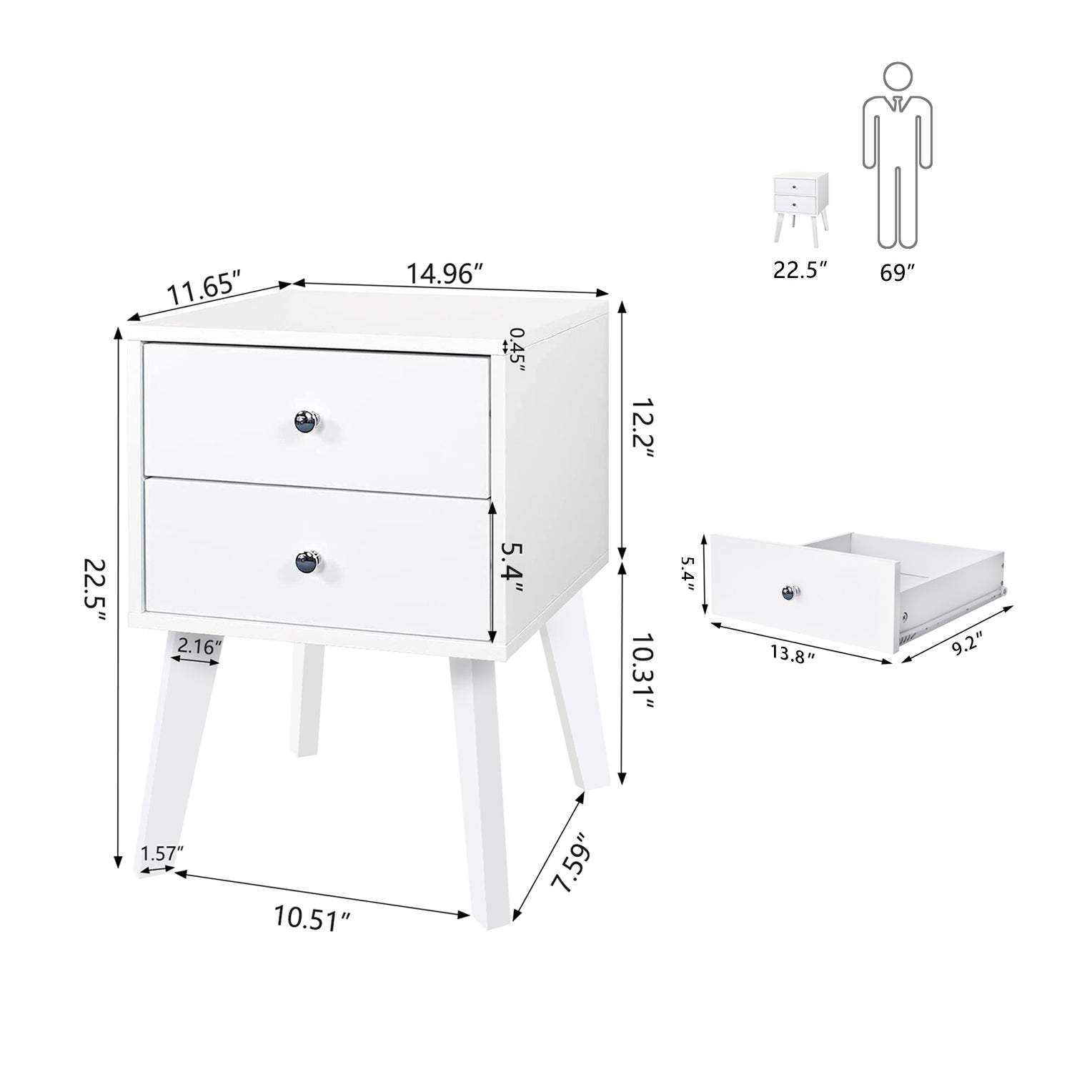 Modern Bedside Table (White)