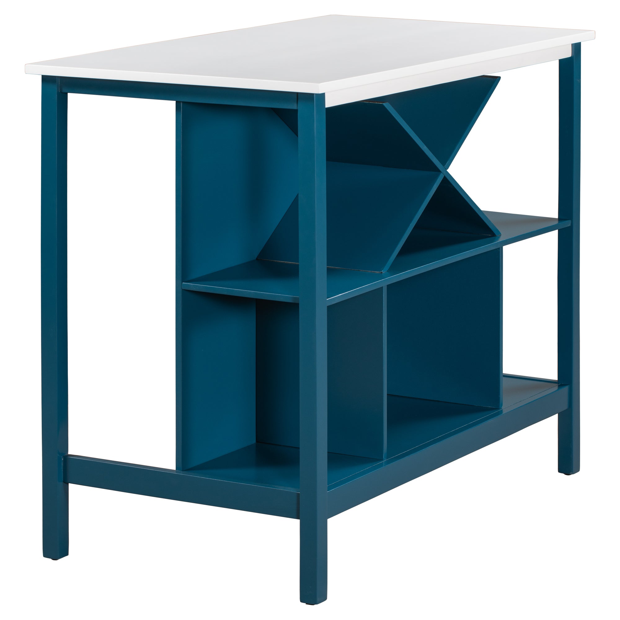 TOPMAX Wooden Dining Table (Blue Frame + White Countertop)