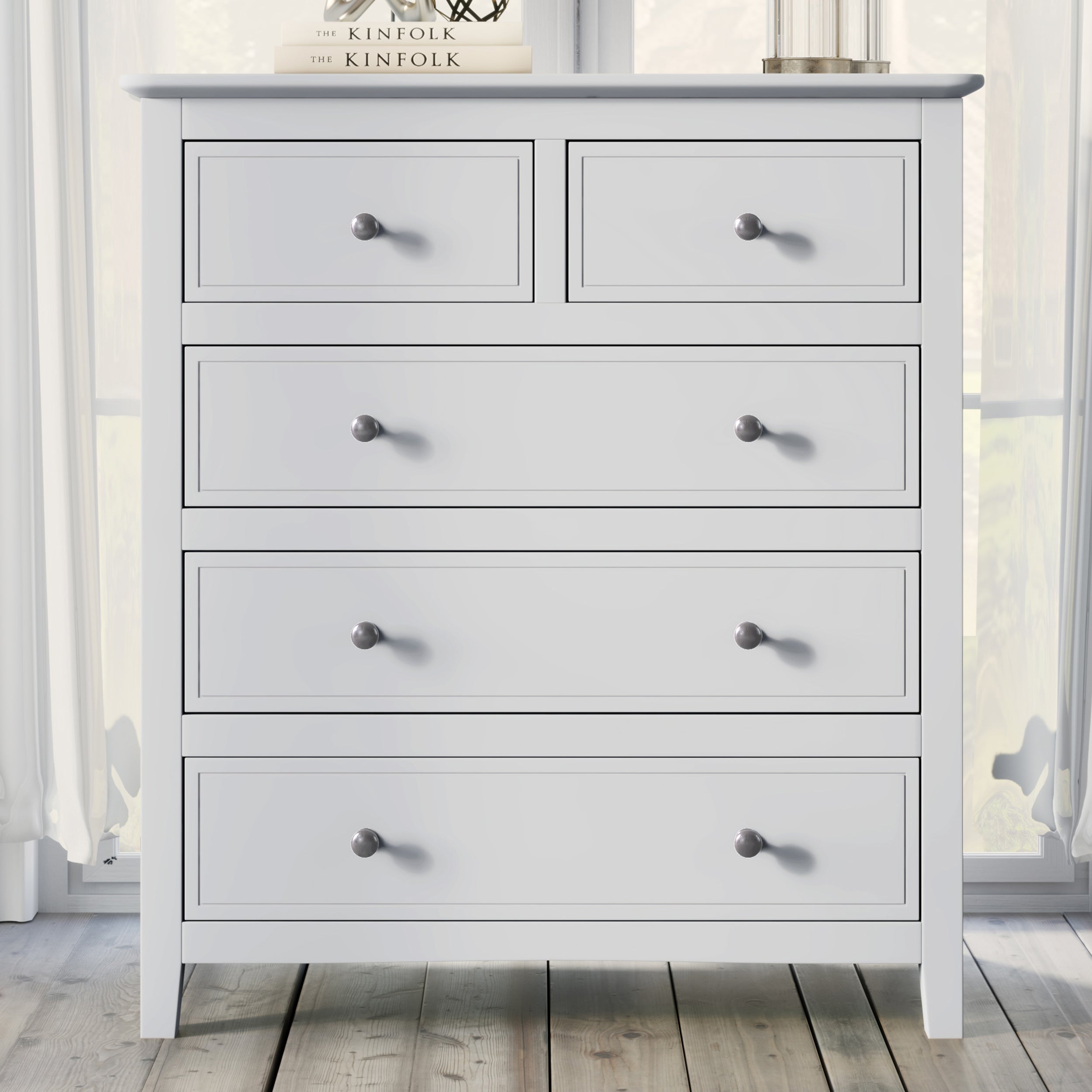 5 Drawers Solid Wood Chest in (White)