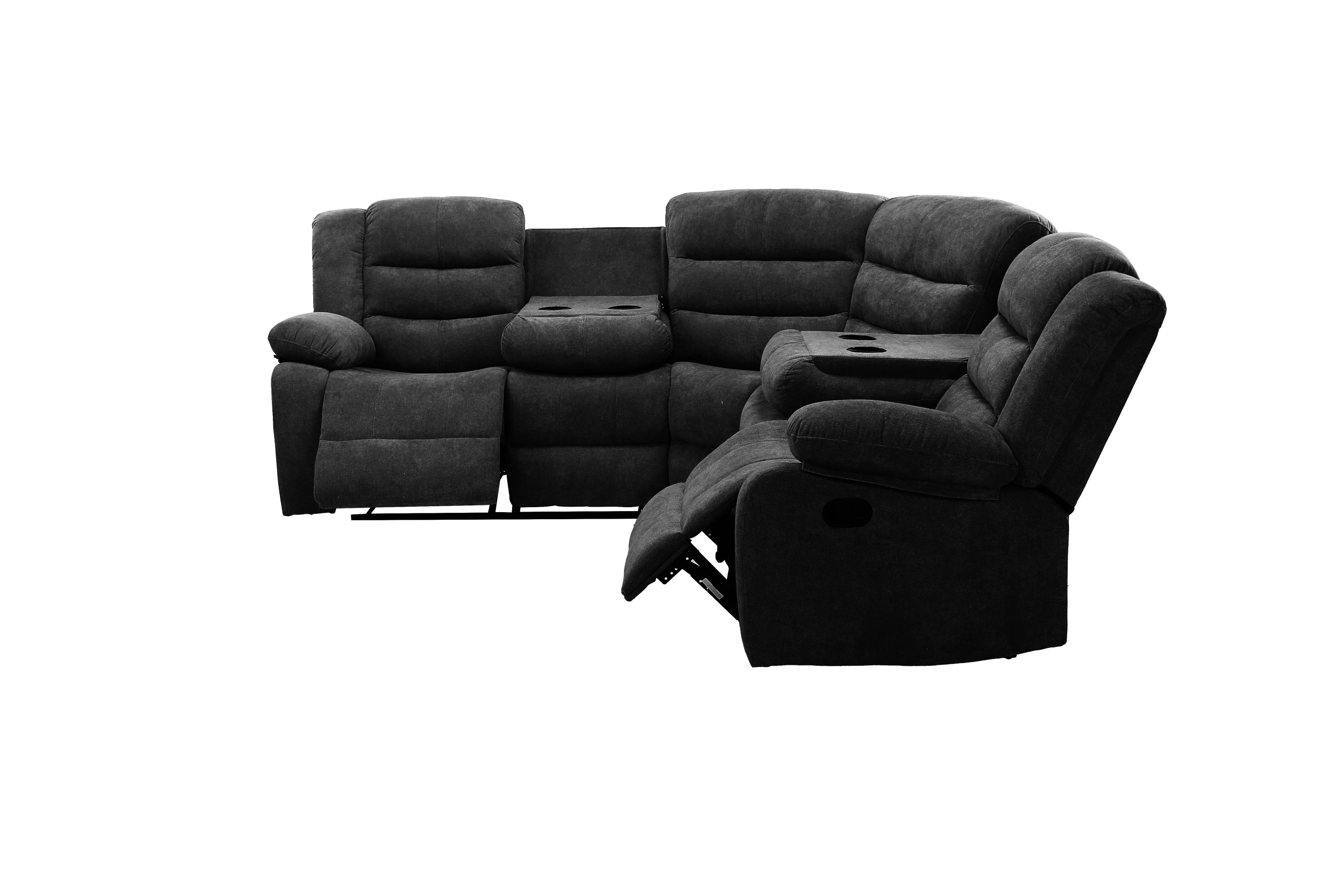 Sectional Manual Recliner Living Room Set (Black)