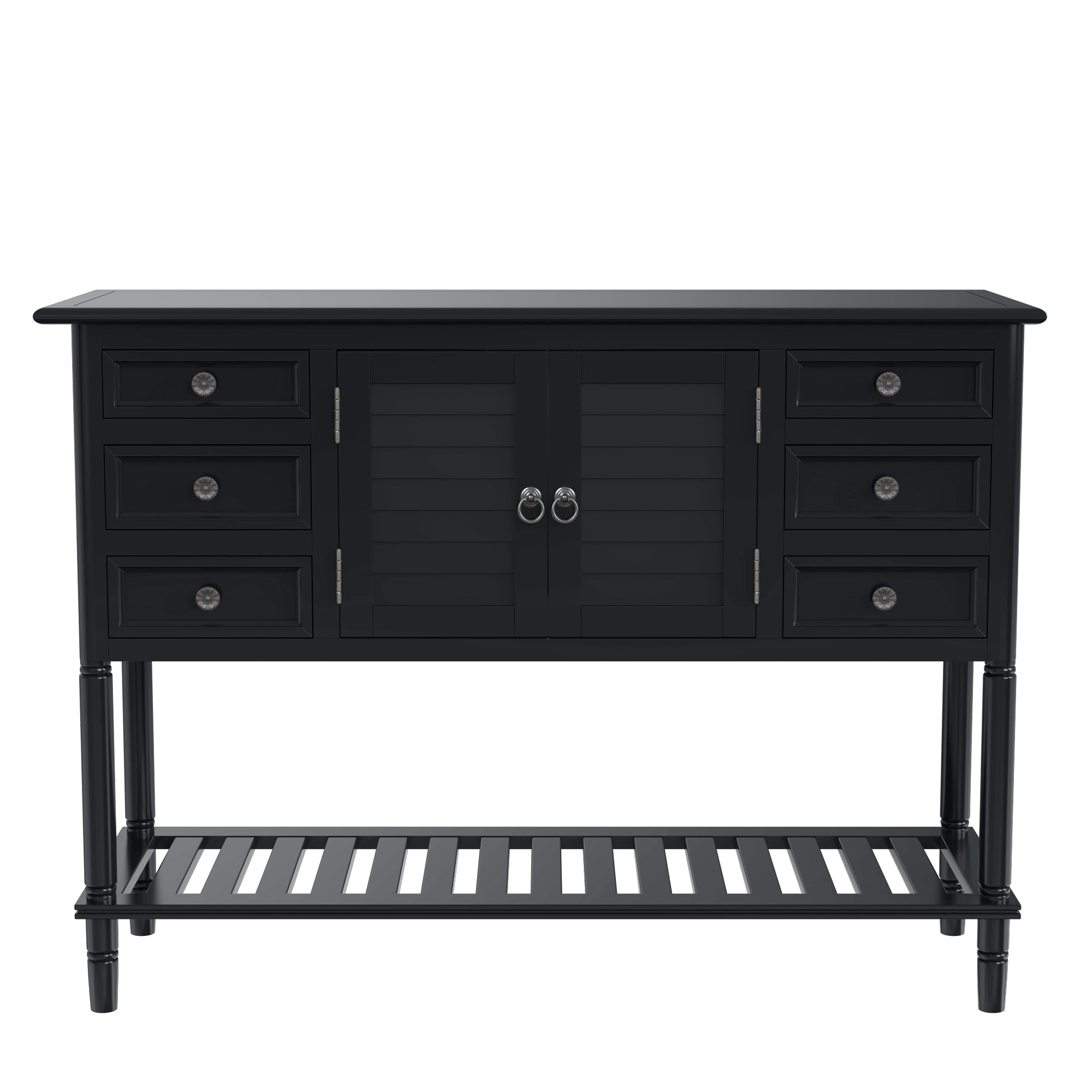45'' Modern Console Table Sofa Table for Living Room with 6 Drawers (Black)