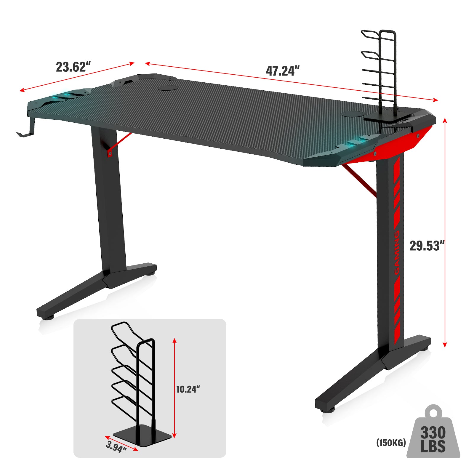 High Quality Gaming Table T Shape Black MDF LED Gaming Desk (Black)