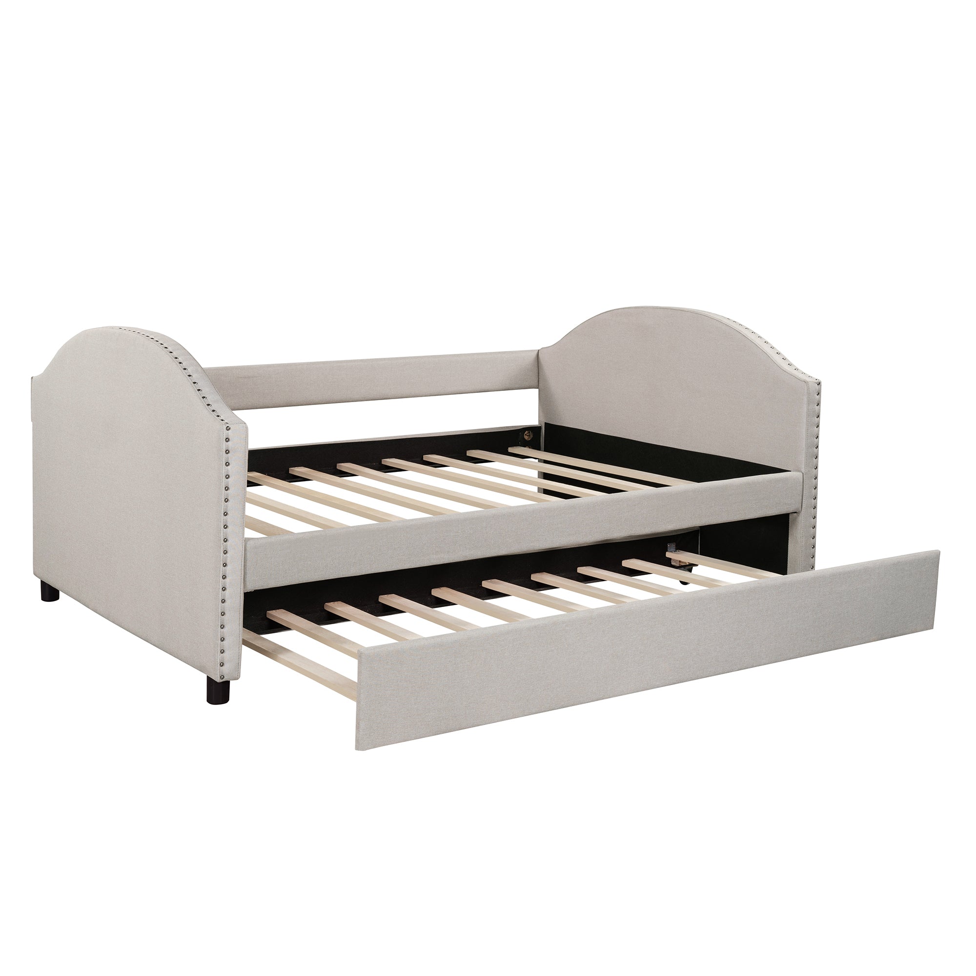 Full size Upholstered Daybed with Twin Size Trundle (Beige)