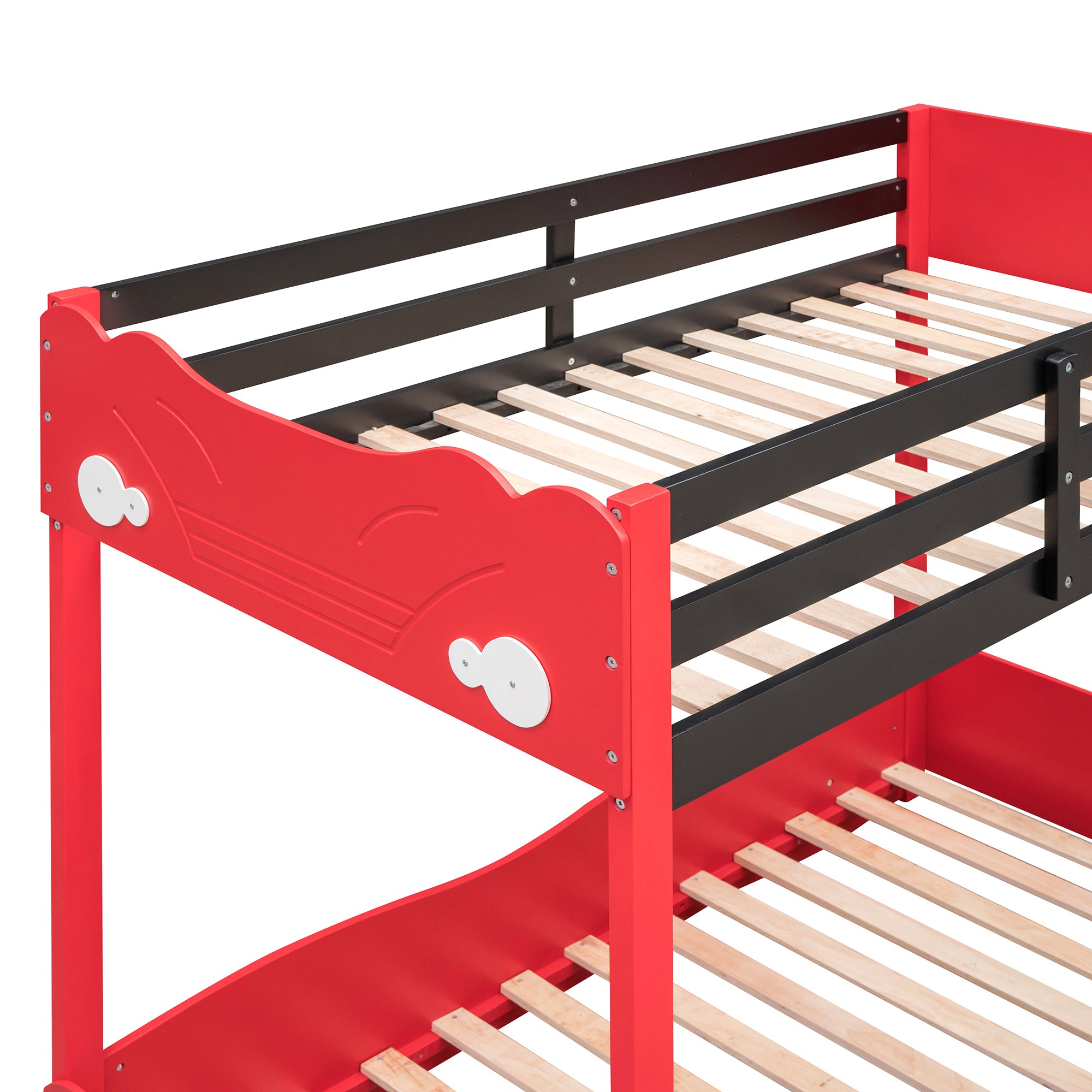 Twin Size Car-Shaped Bunk Bed with Wheels (Red)