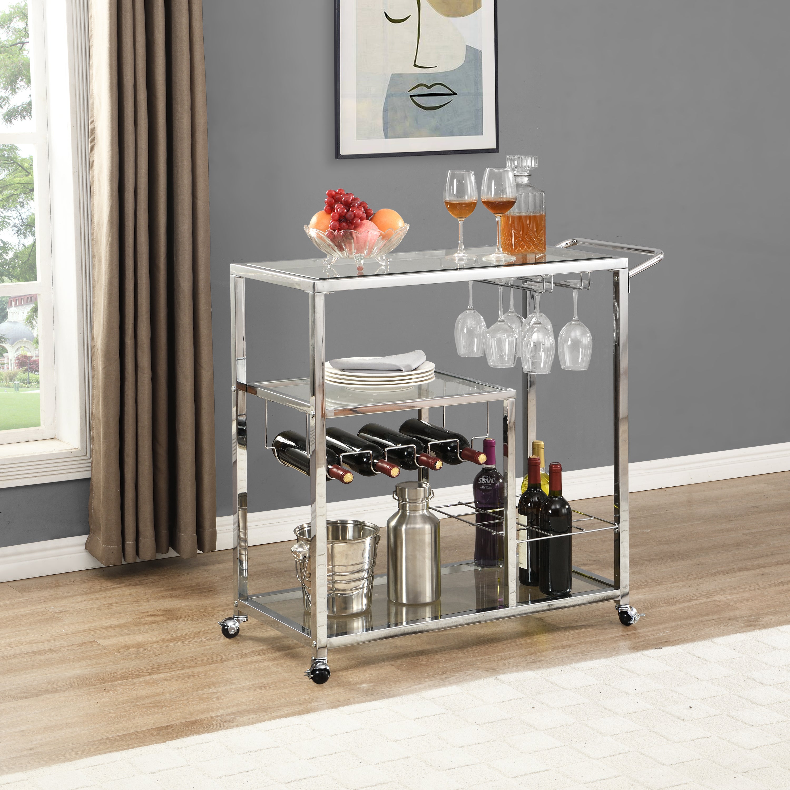 Tempered Glass Metal Frame Wine Cabinet (Silver)