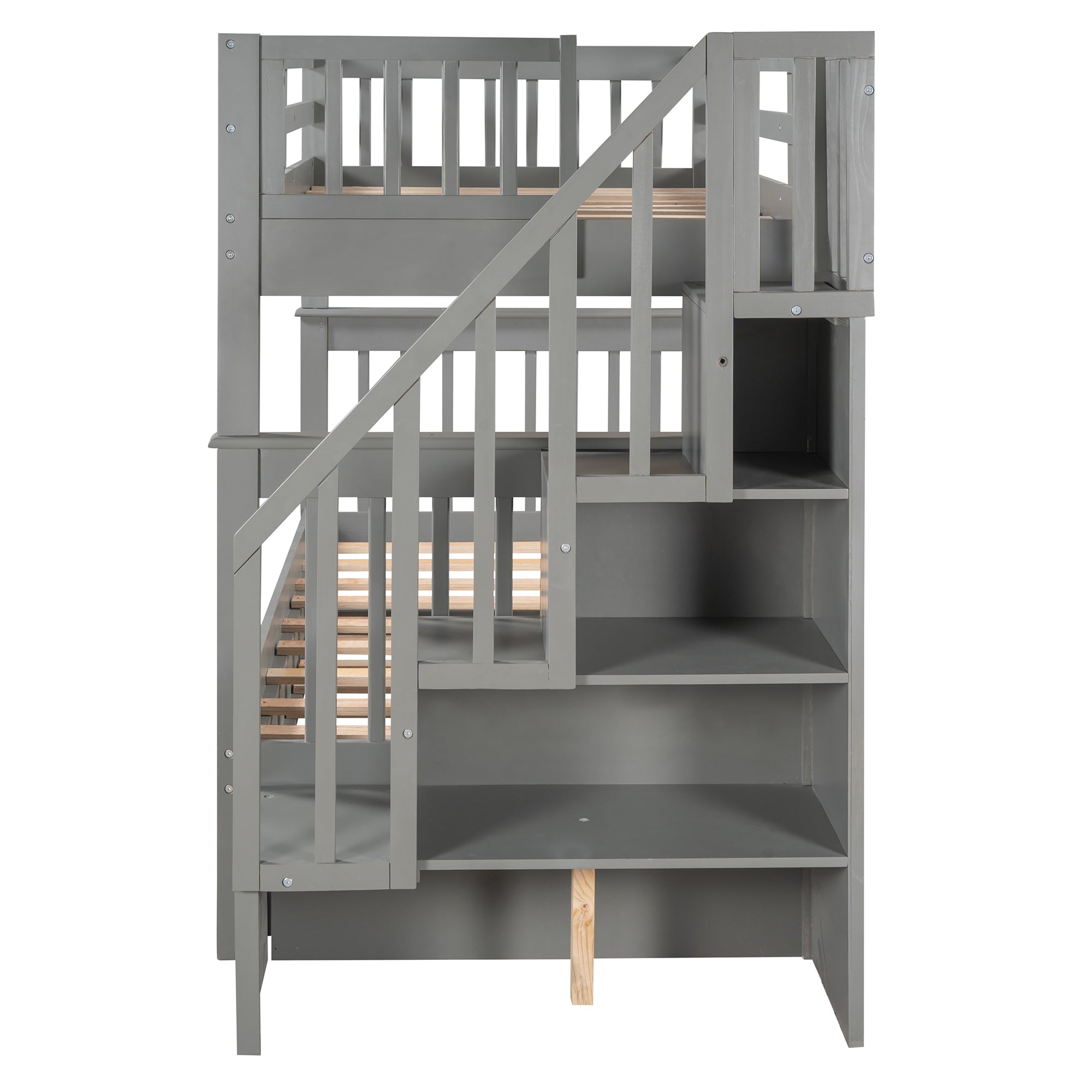 Stairway Twin-Over-Twin Bunk Bed with Twin size Trundle (Gray)