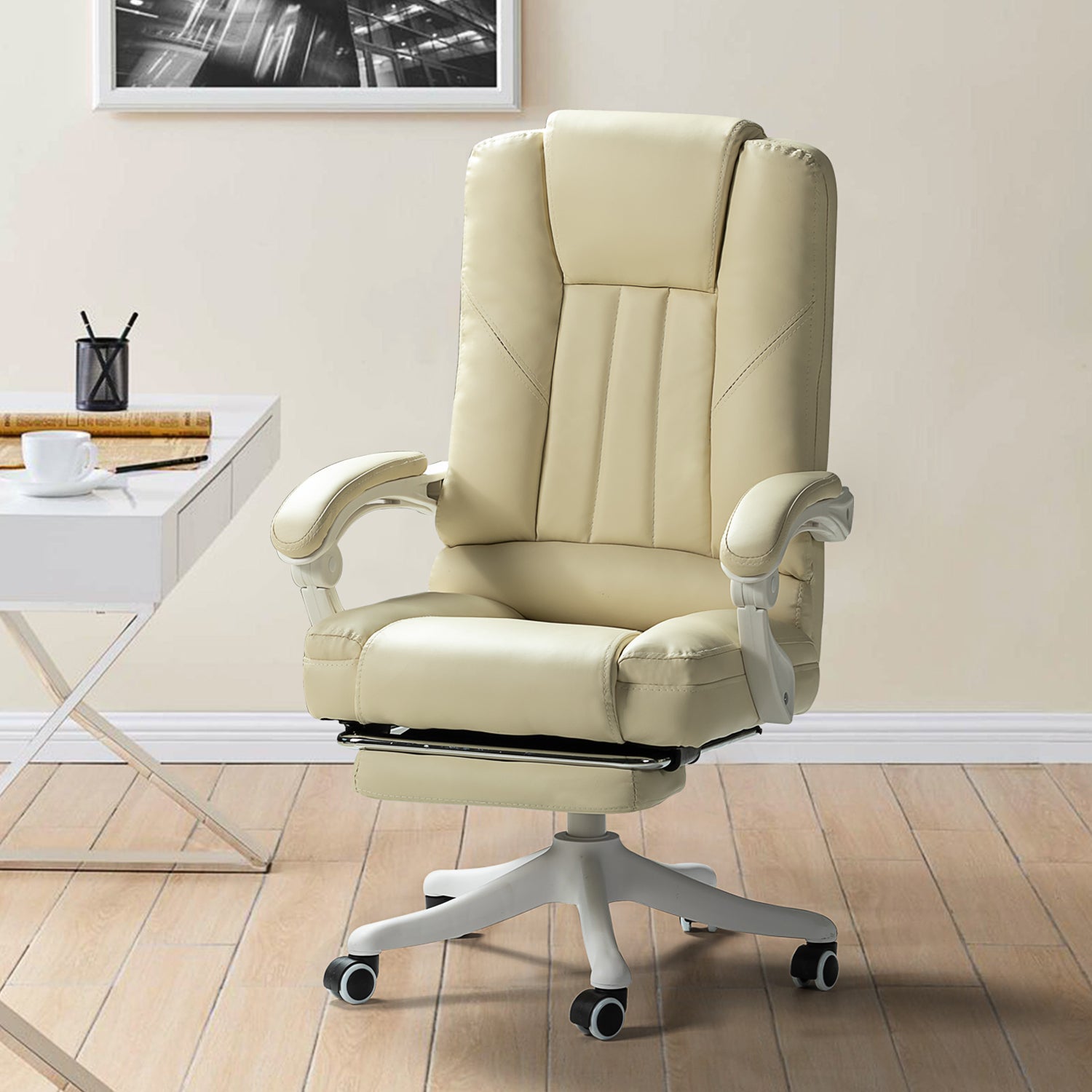 Flavia Swivel Gaming Chair with Adjustable Height (Ivory)