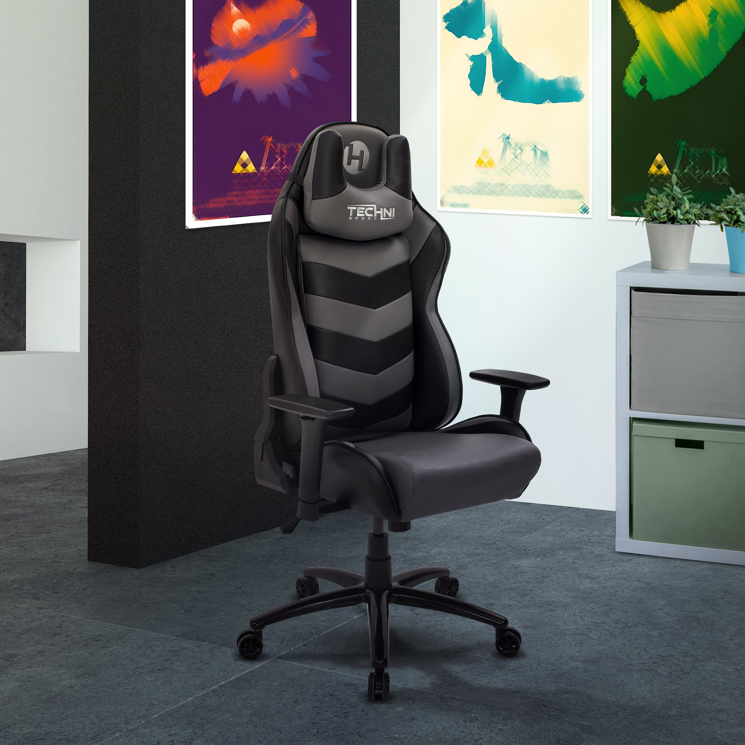 Techni Sport TS-61 Ergonomic High Back Racing Style Gaming Chair (Grey/Black)