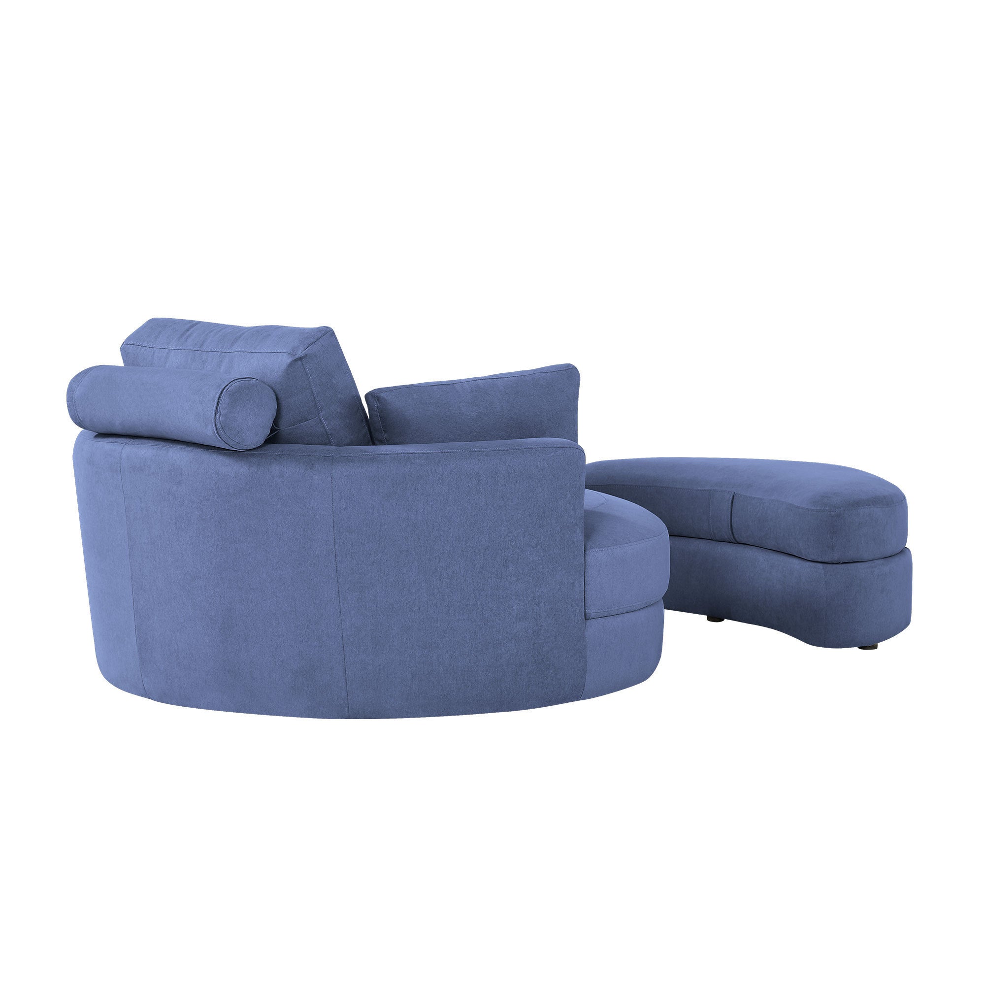 WelLinen Fabric Swivel Accent Barrel Big Round Lounge Sofa Chair with Storage Ottoman and Pillows (Blue)