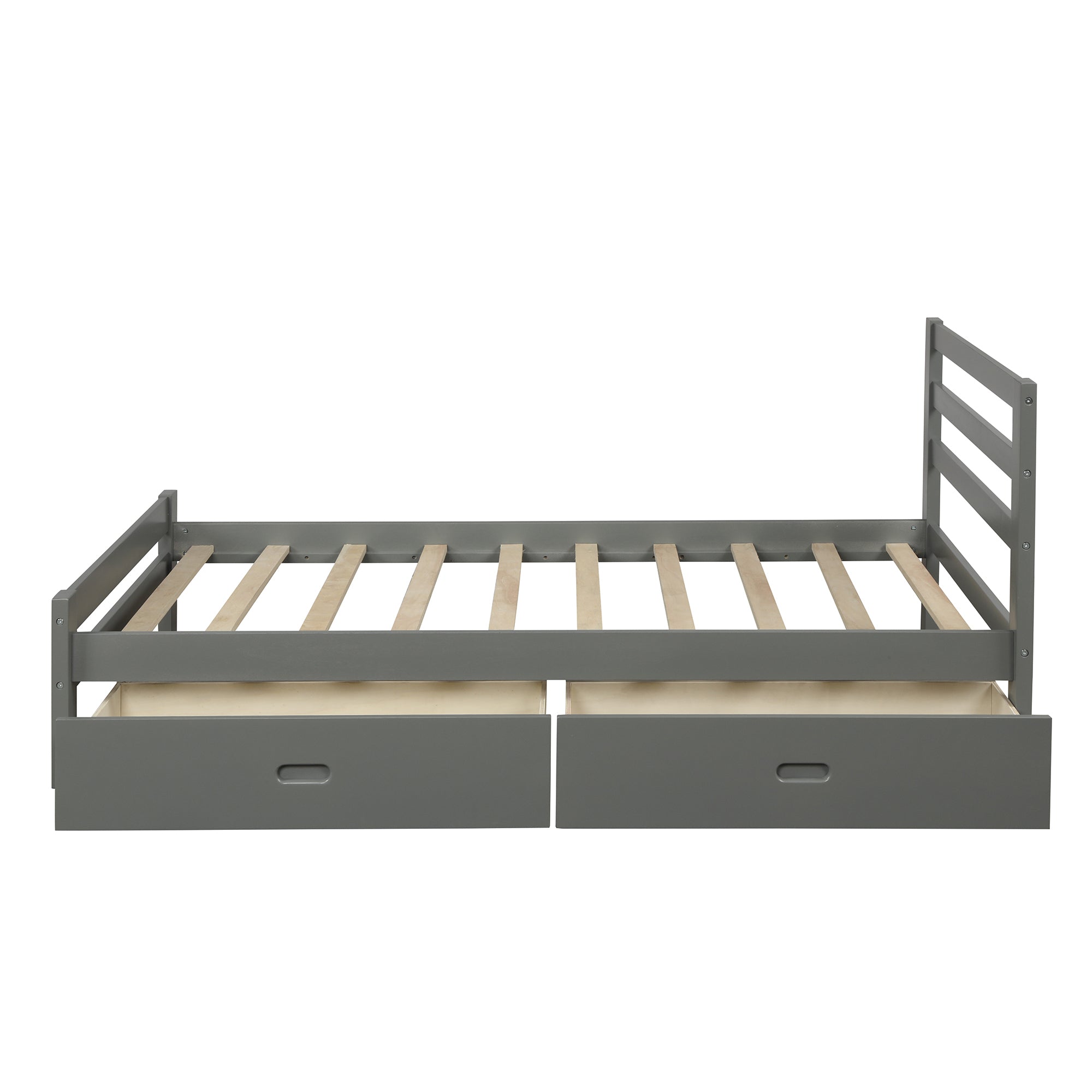 Wood platform bed with two drawers, twin (Gray)