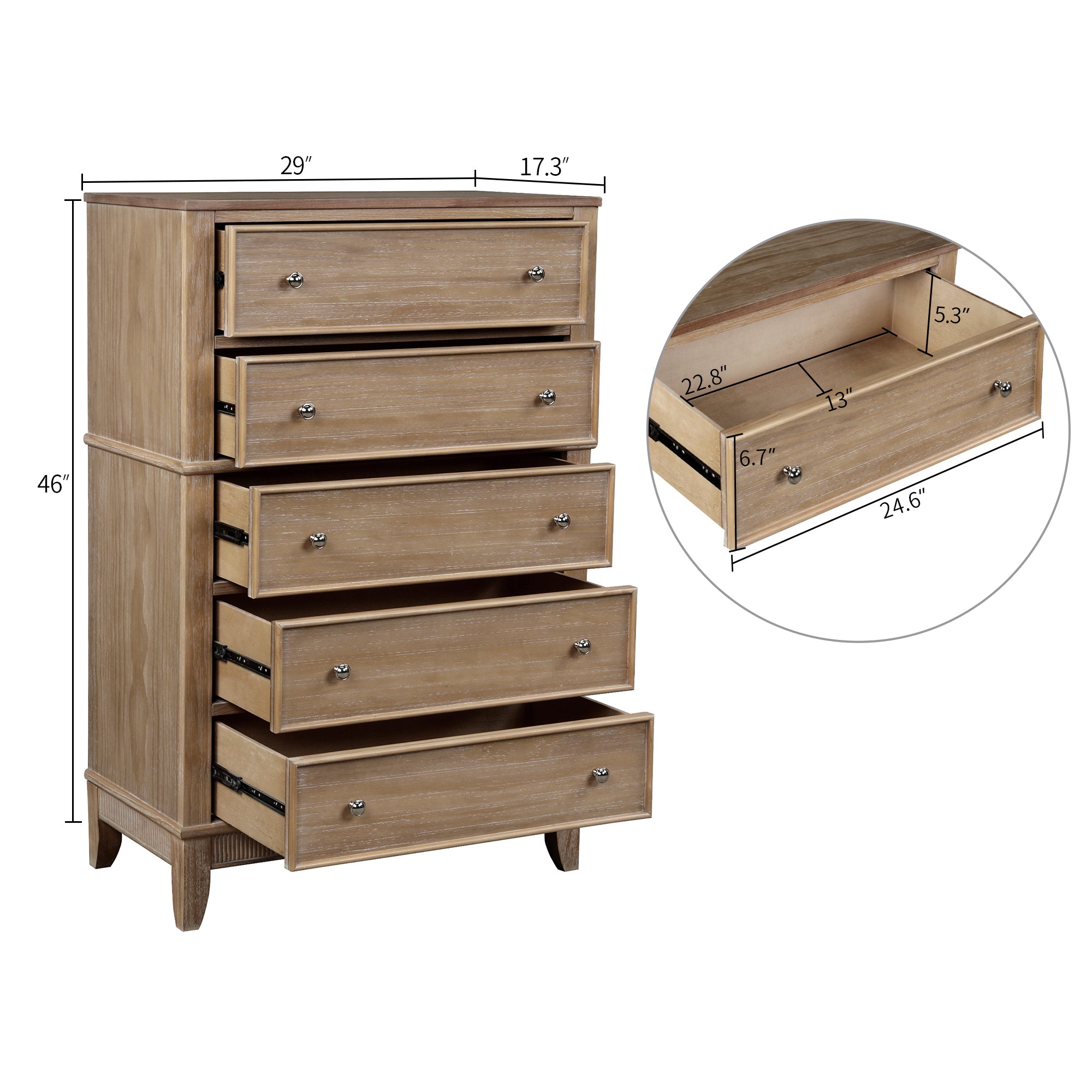 Chic Hazel 5 Drawers Chest Solid Wood