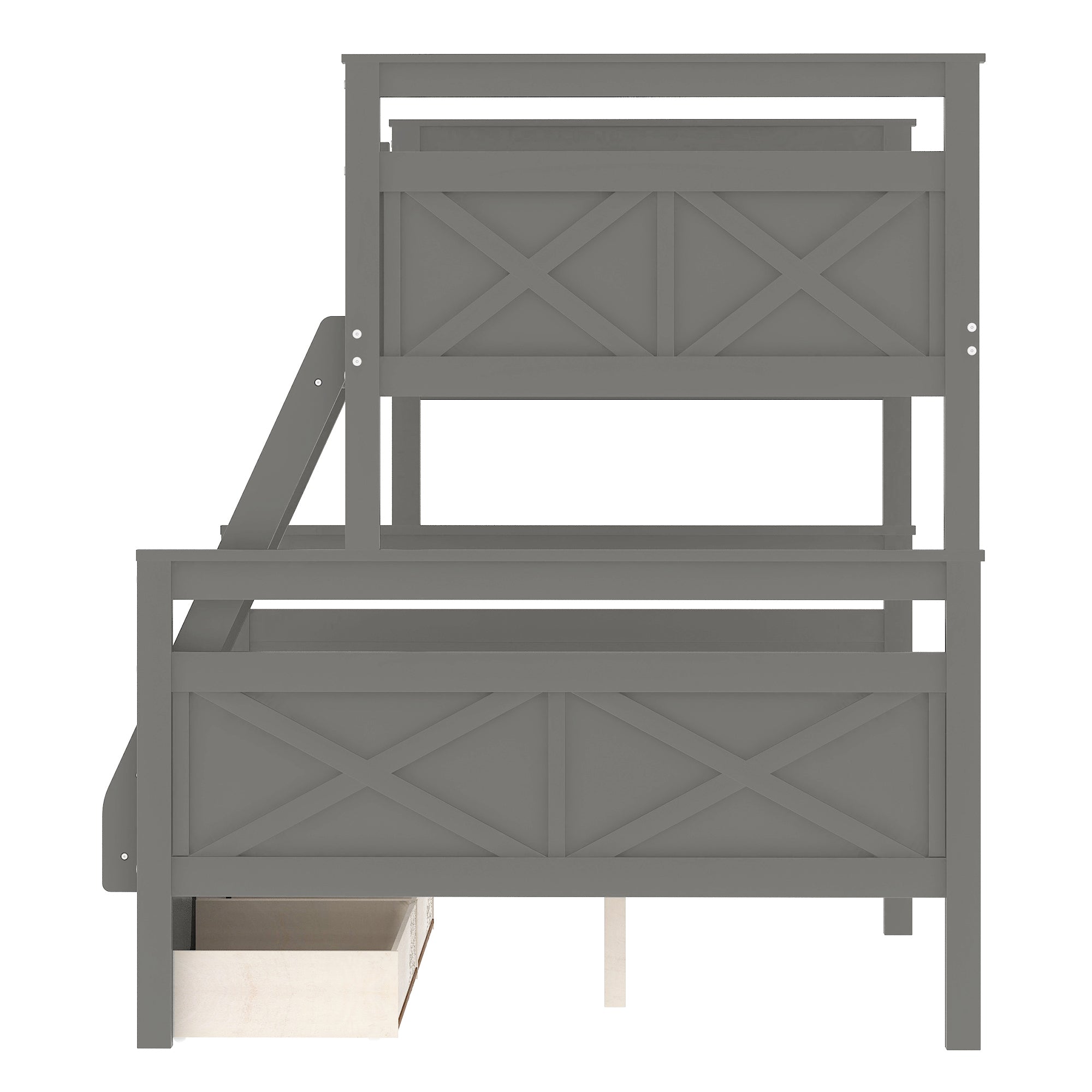 Twin over Full Bunk Bed with Ladder (Gray)