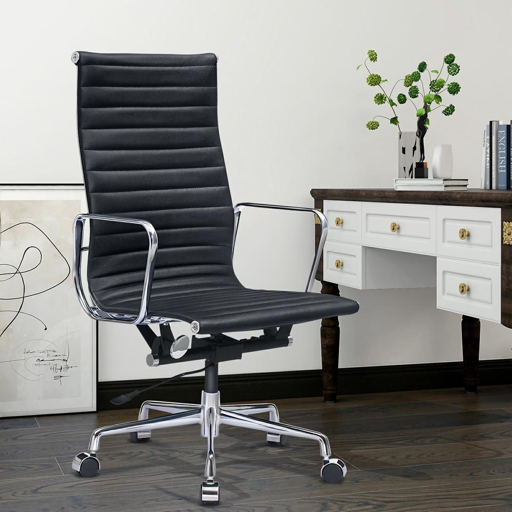 Genuine Leather Office Chair Aluminum Base