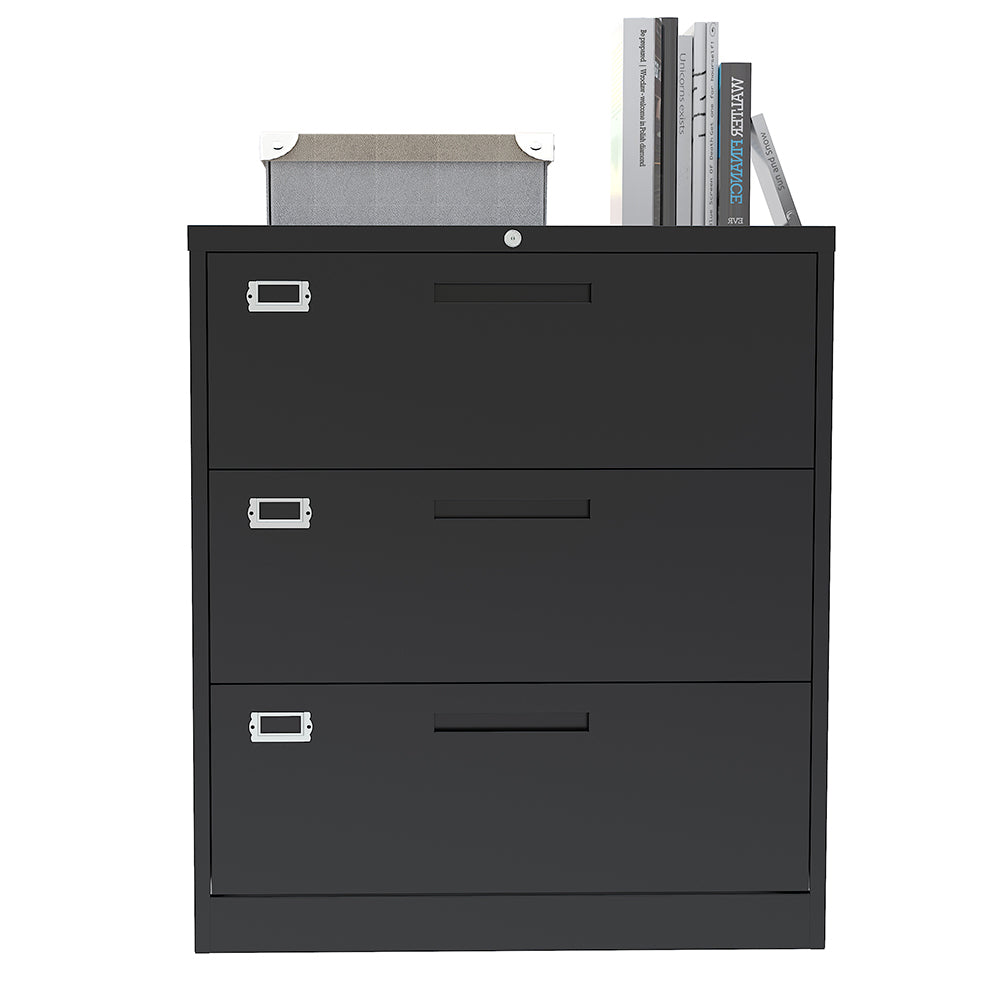 Metal Side File Cabinet With Lock (Black)