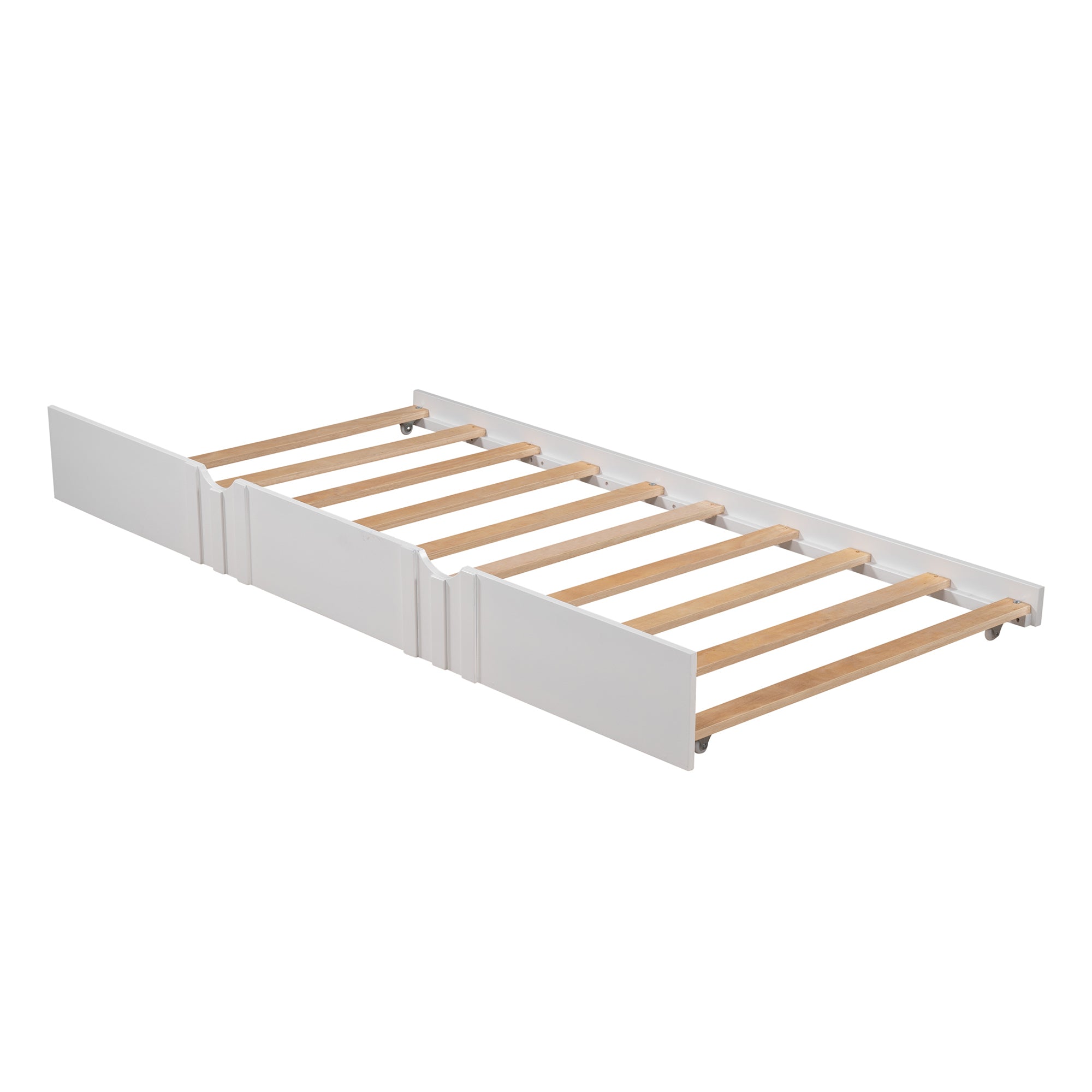 Twin Size Daybed Wood Bed with Twin Size Trundle (White)