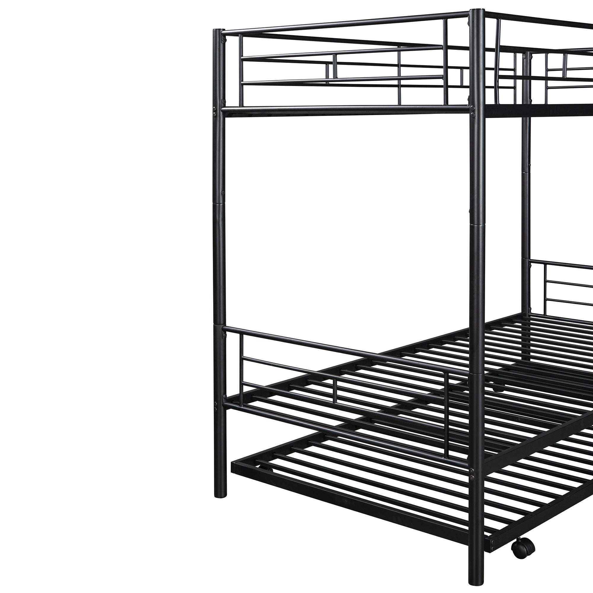 Twin-Over-Twin Metal Bunk Bed With Trundle (White)