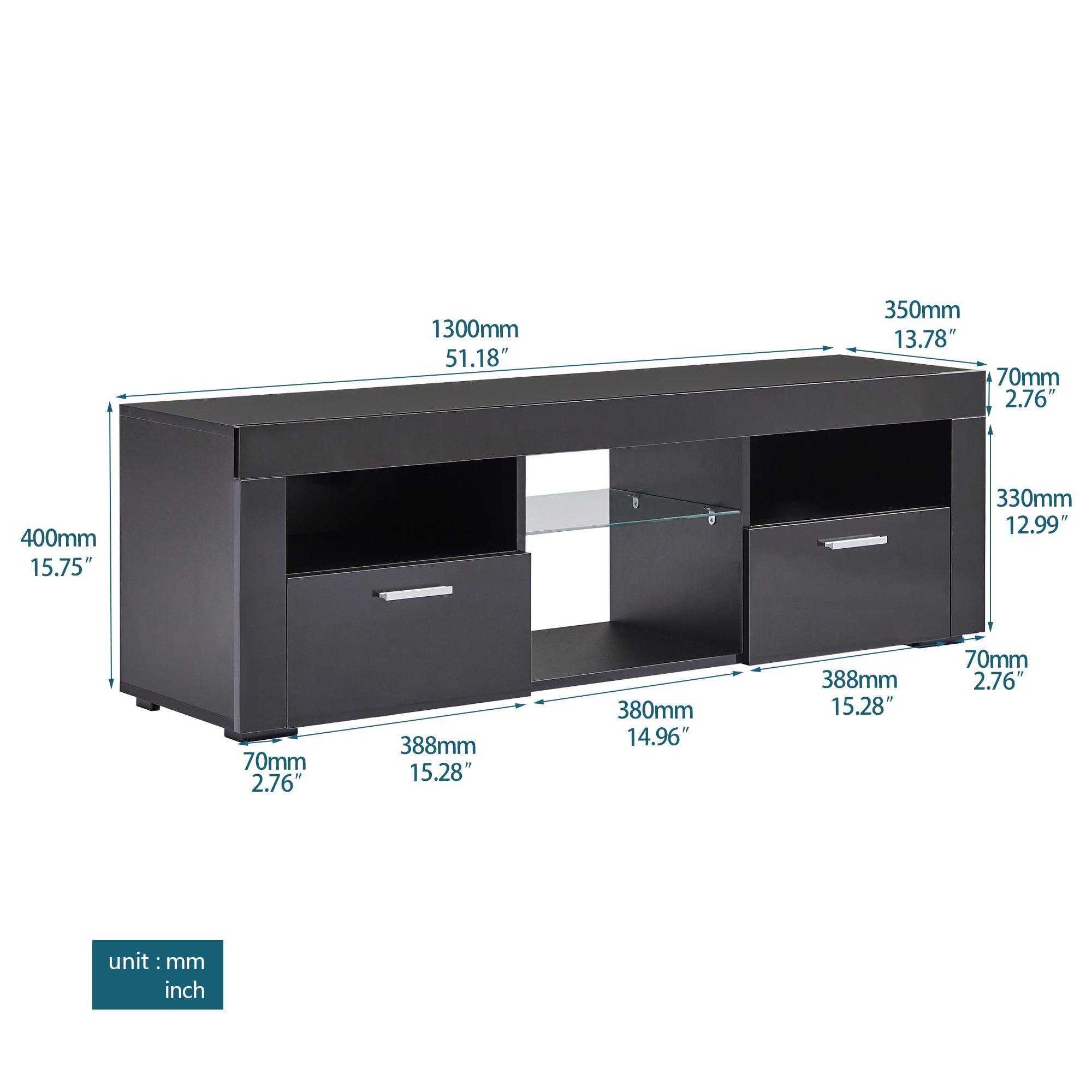 Modern TV Stand with LED Light (Black)