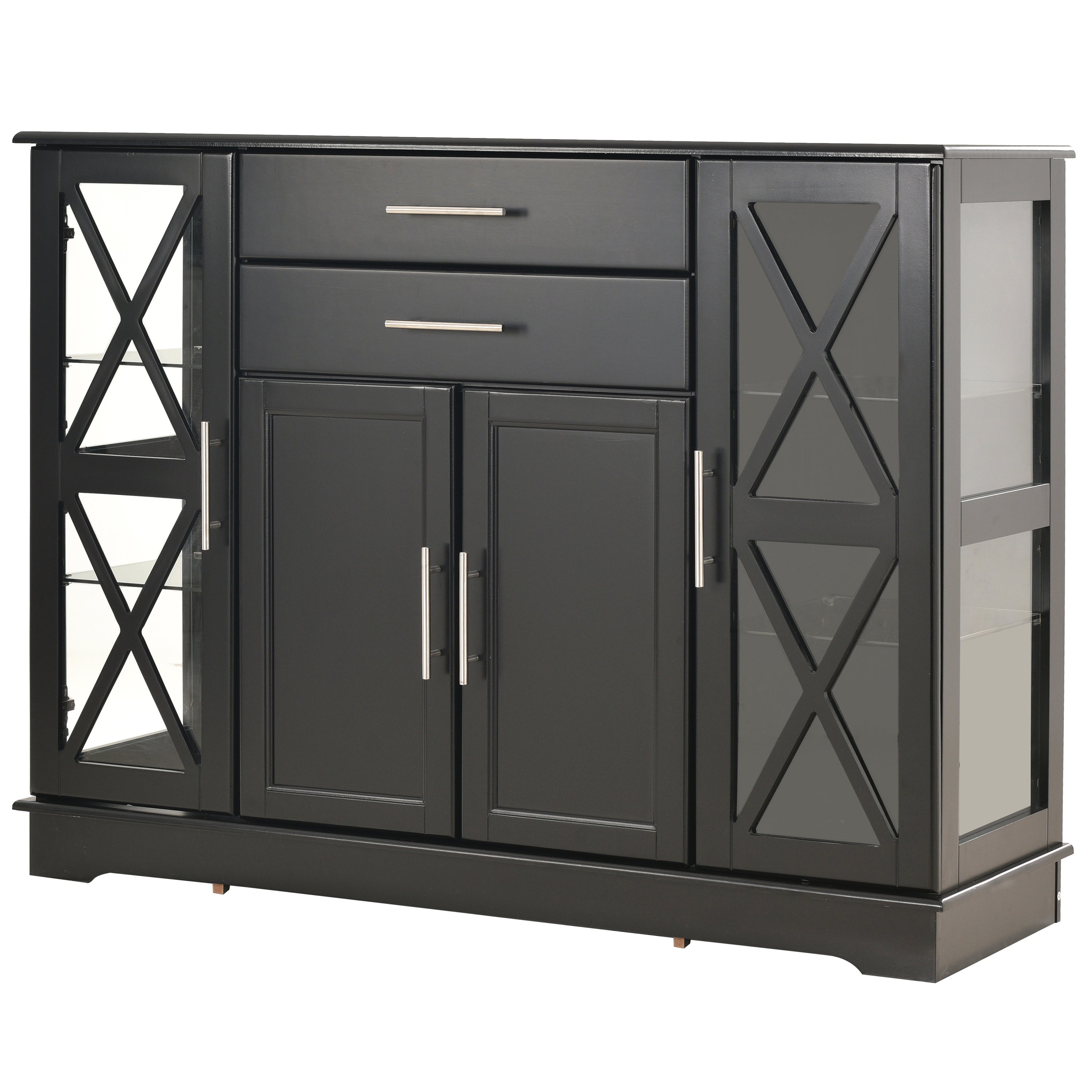 TREXM Sideboard with Tempered Glass (Black)