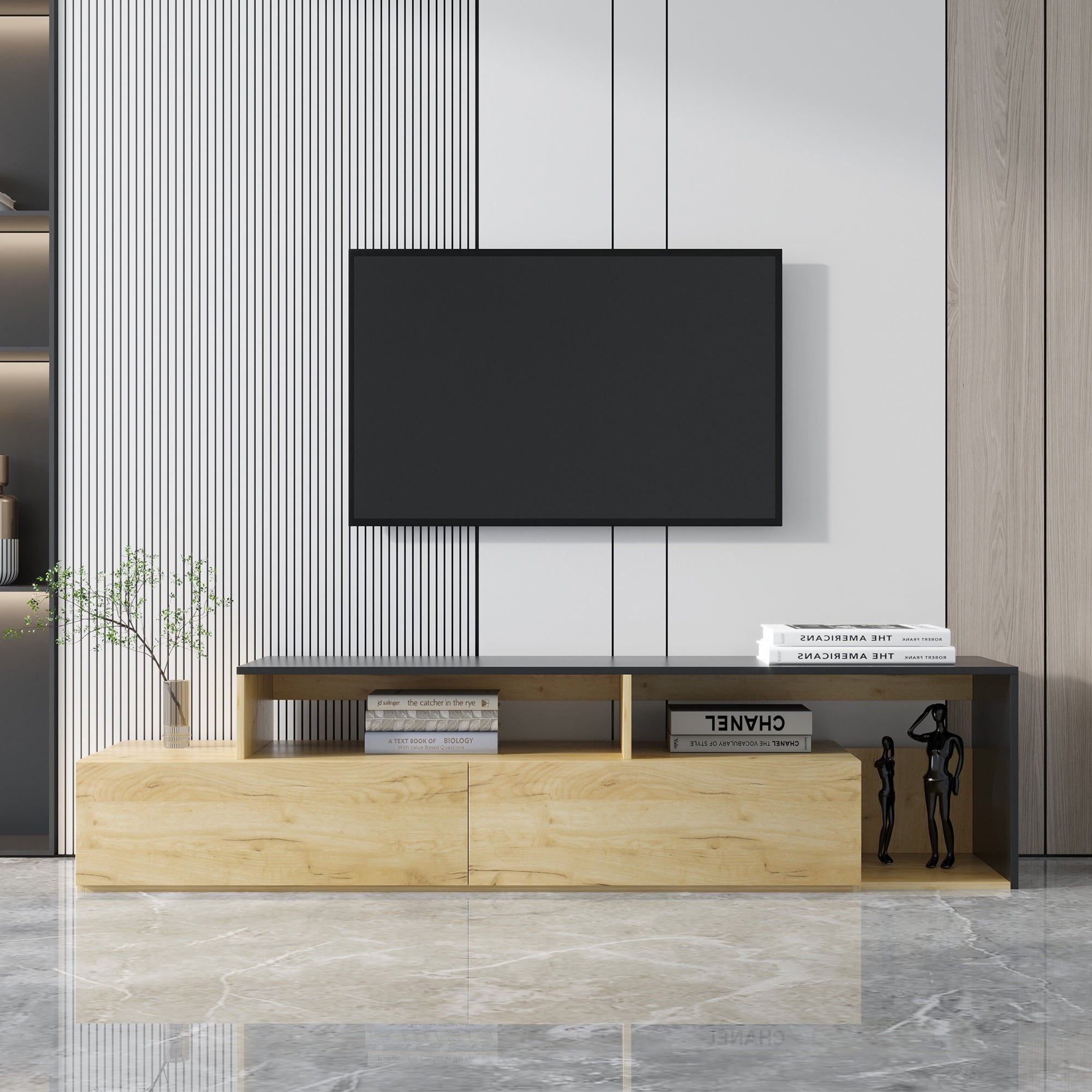 Living Room Furniture High and Low TV Cabinet (Black/Oak)