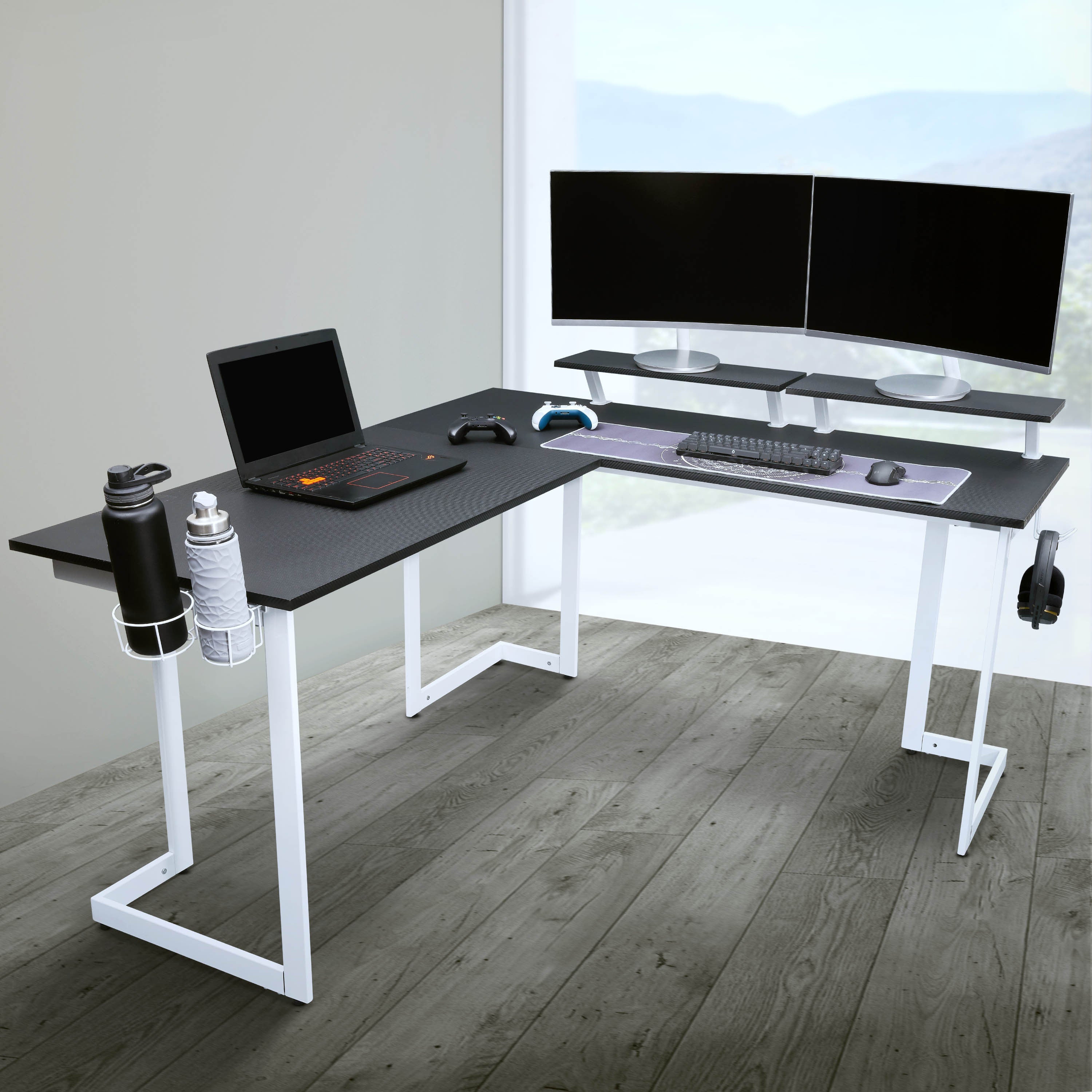 Techni Sport Warrior L-Shaped Gaming Desk (White)