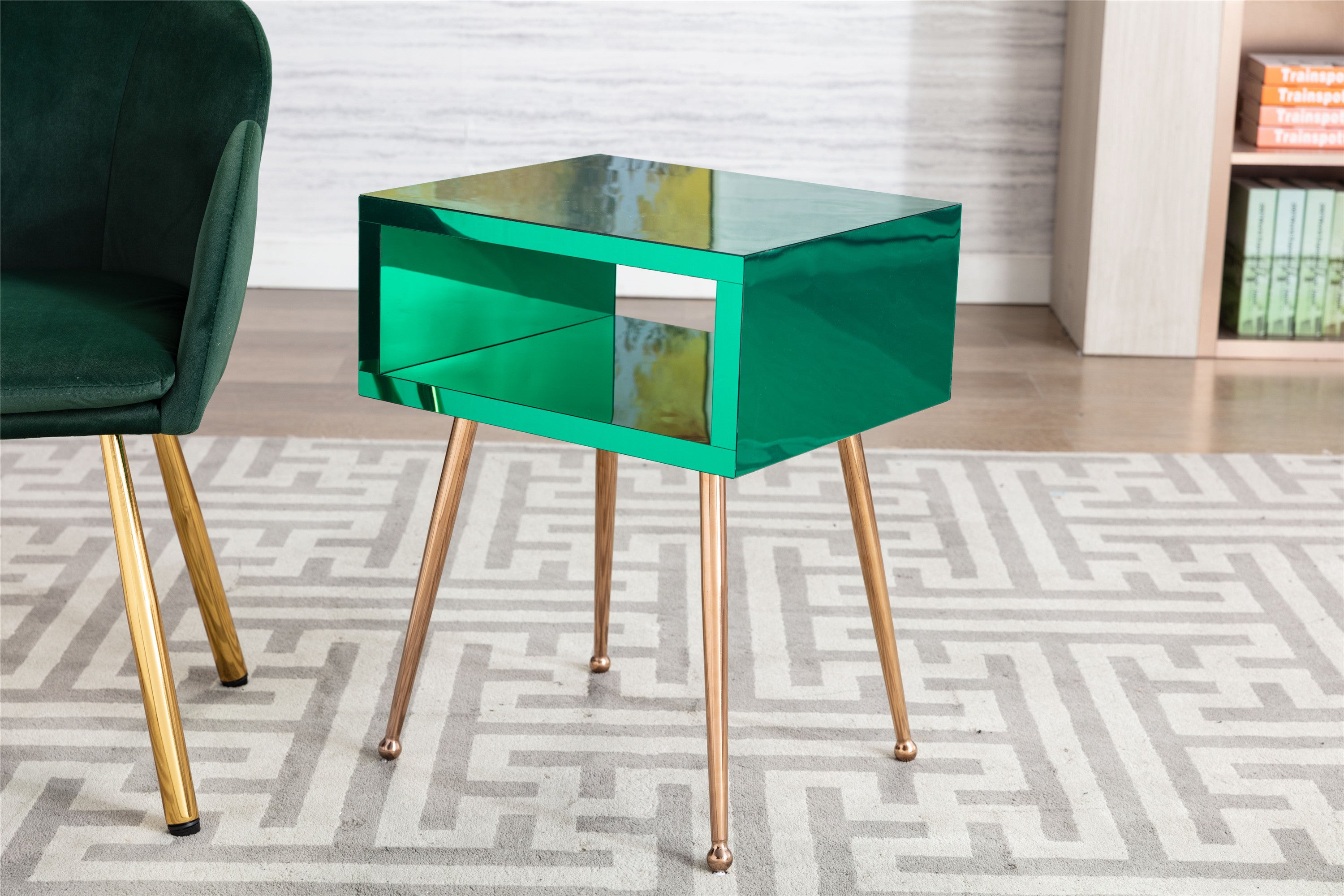 COOLMORE MIRROR END TABLE  MIRROR NIGHTSTAND  (Green)