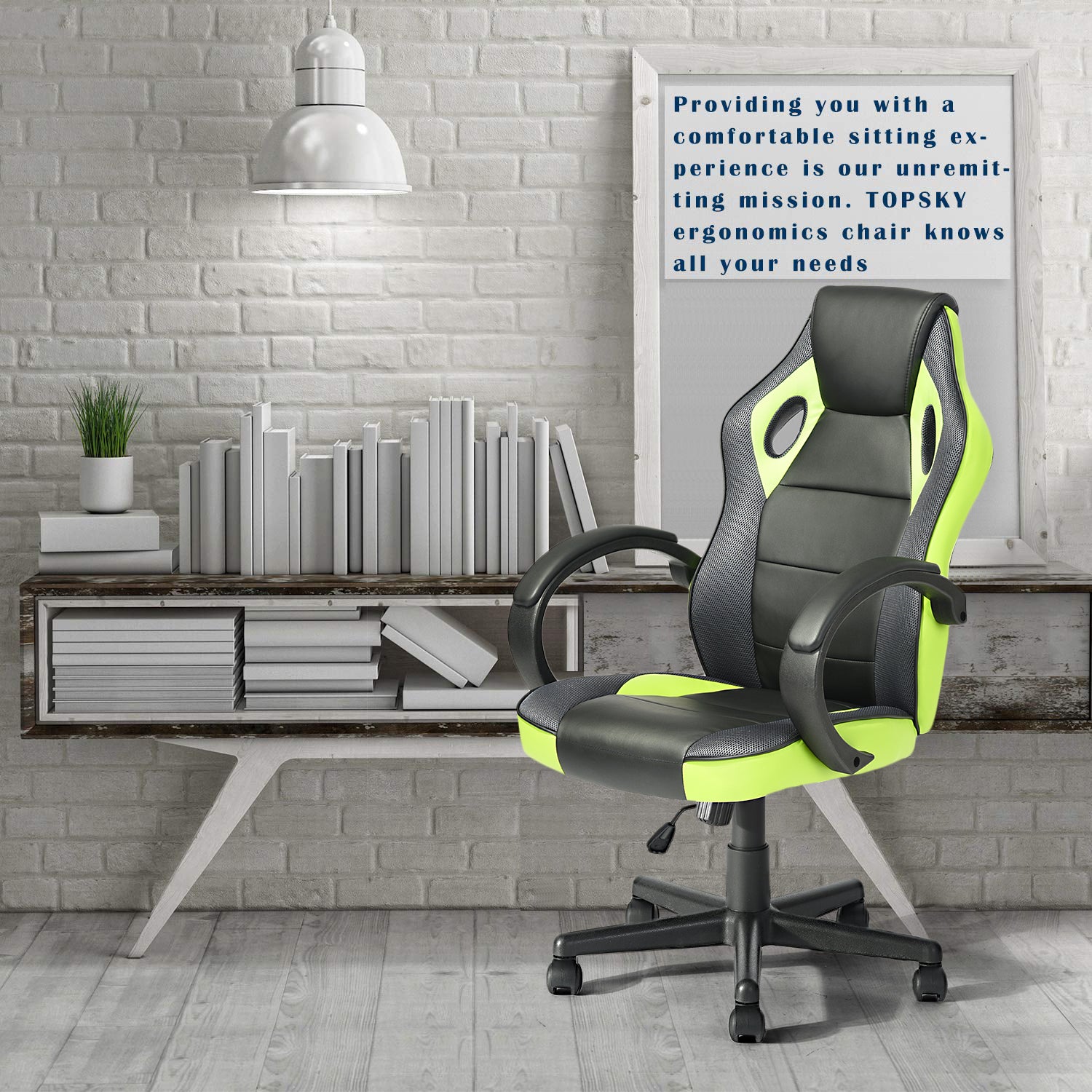 Gaming Office Chair with Fabric Adjustable Swivel (Black/Yellow)