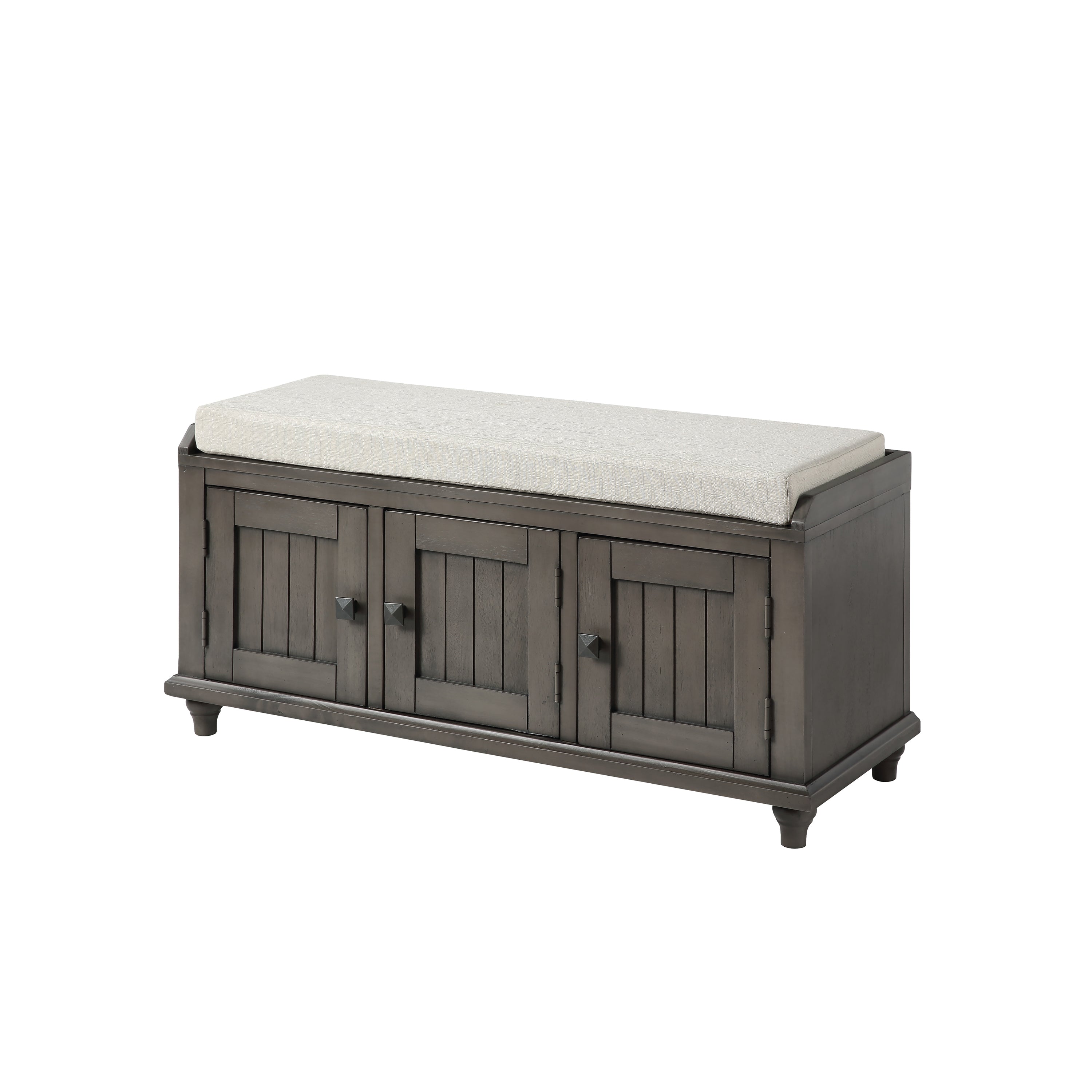Wood Storage Bench with 2 Cabinets  (Gray)