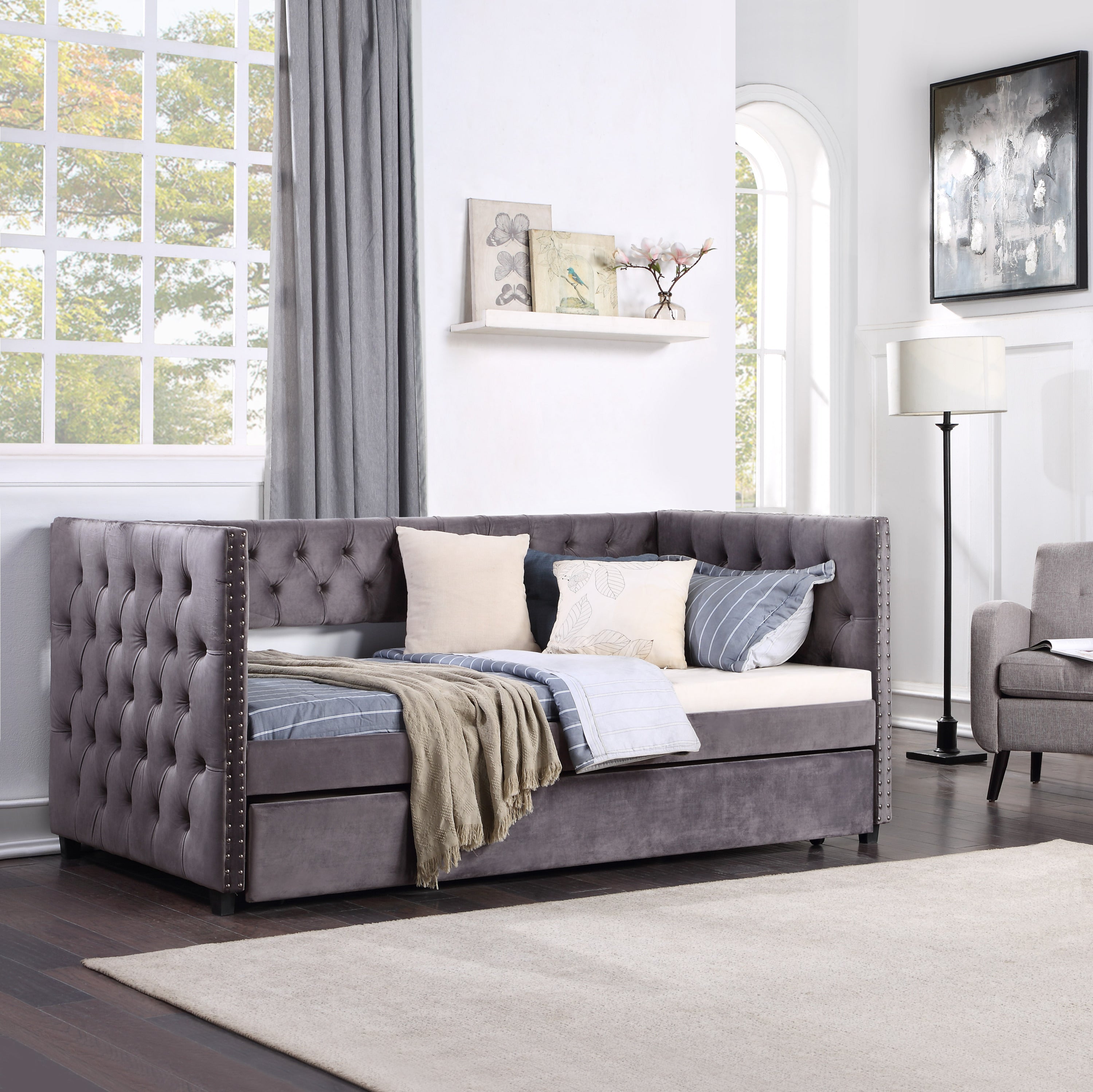 Twin Daybed with Trundle (Gray)
