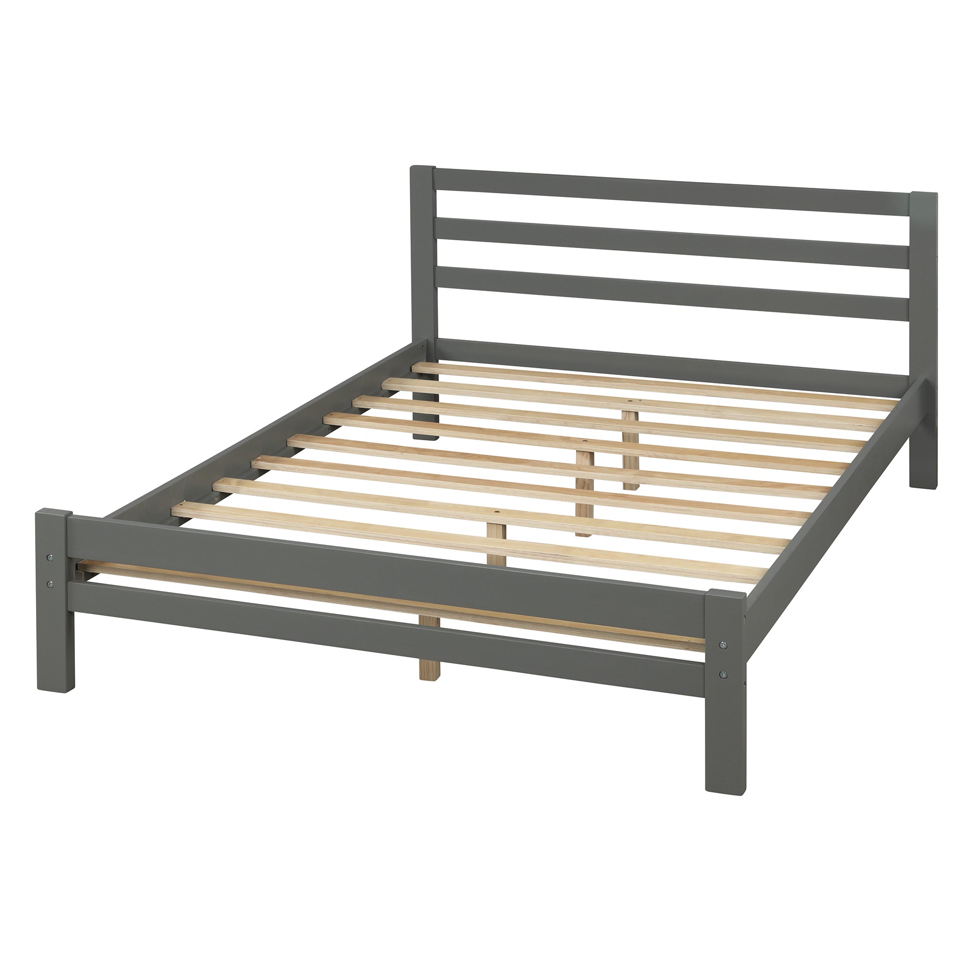 Wood platform bed with two drawers Full Size (Gray)
