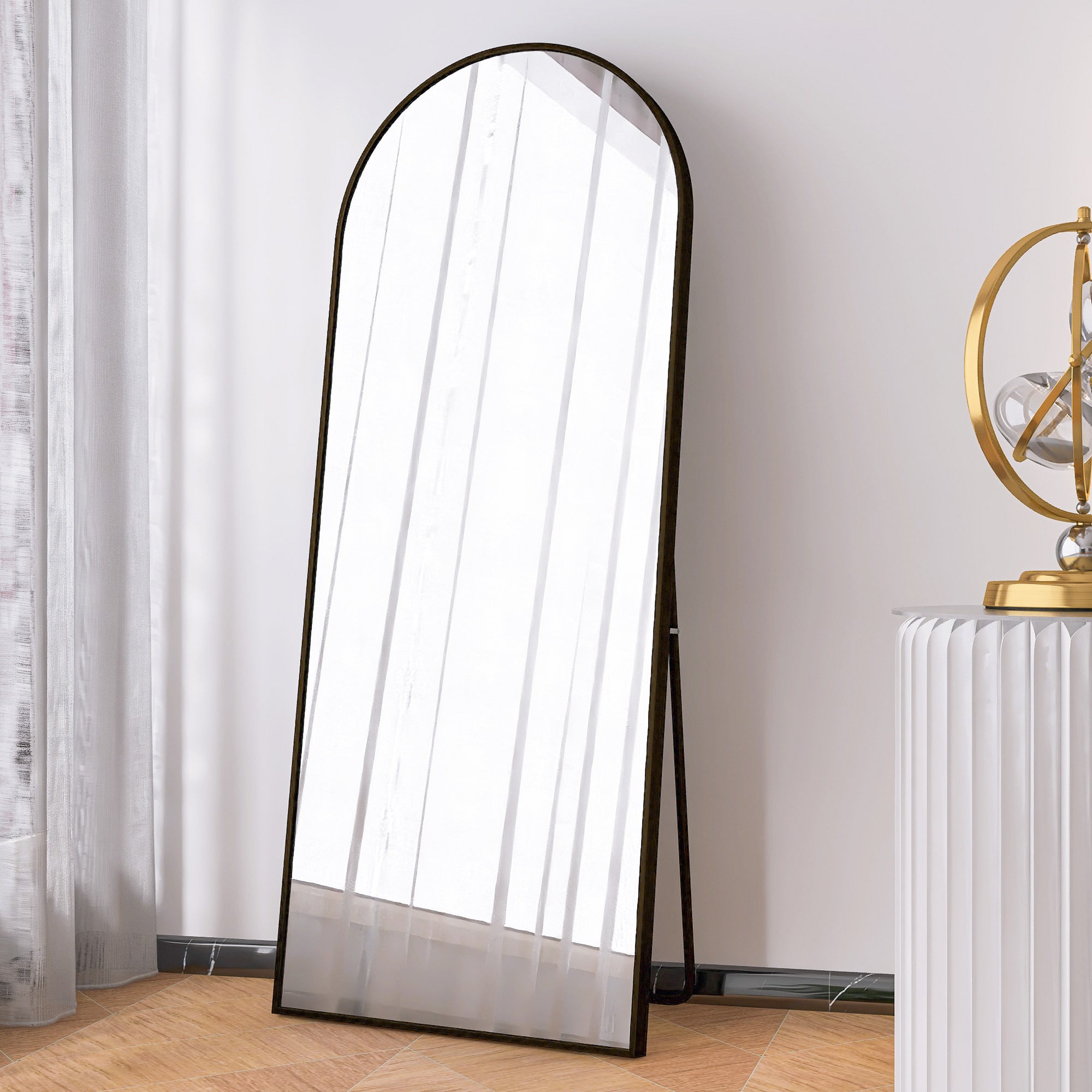 Arched Full Length Mirror Floor Mirror Hanging Standing or Leaning (Black)