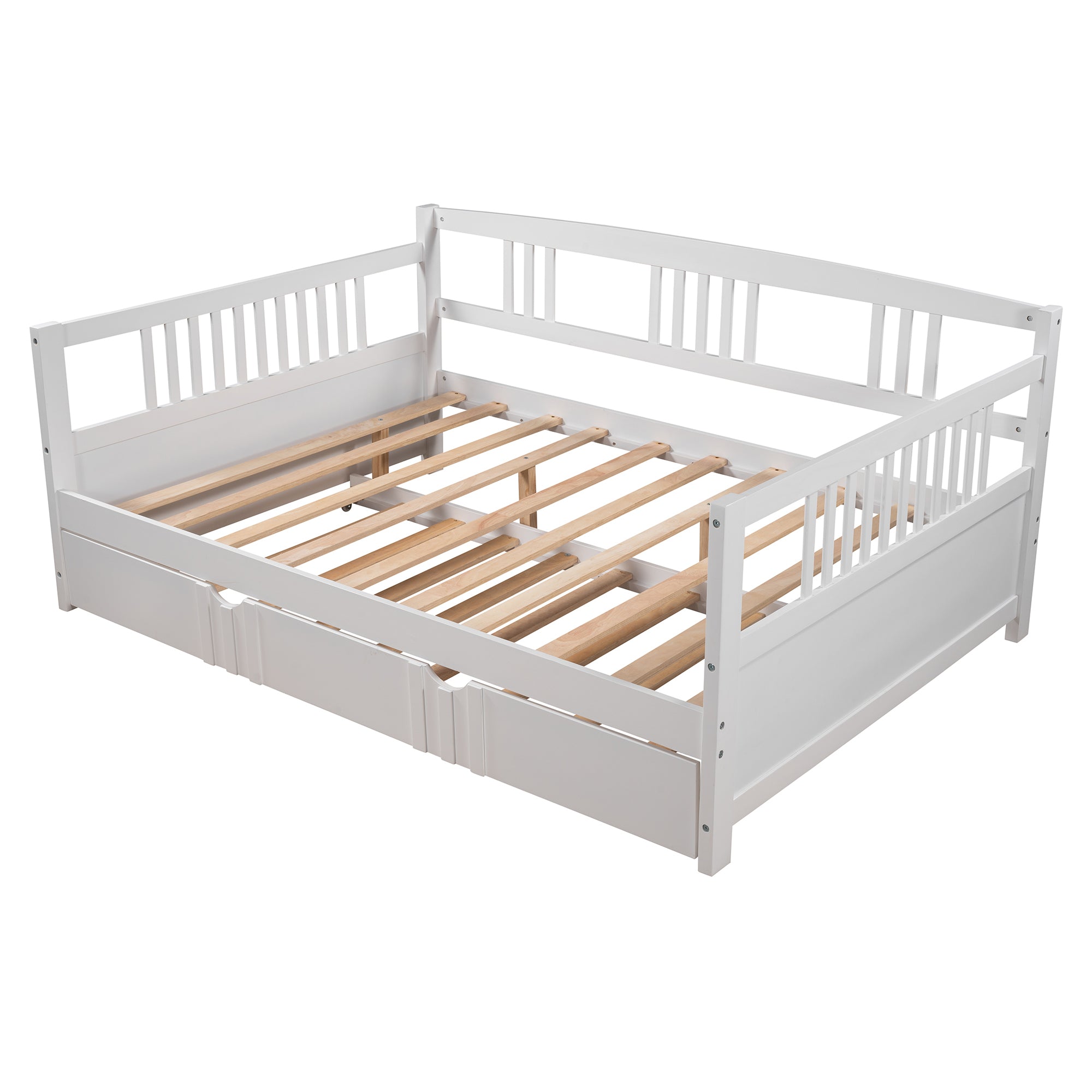 Full Size Daybed Wood Bed with Twin Size Trundle (White)
