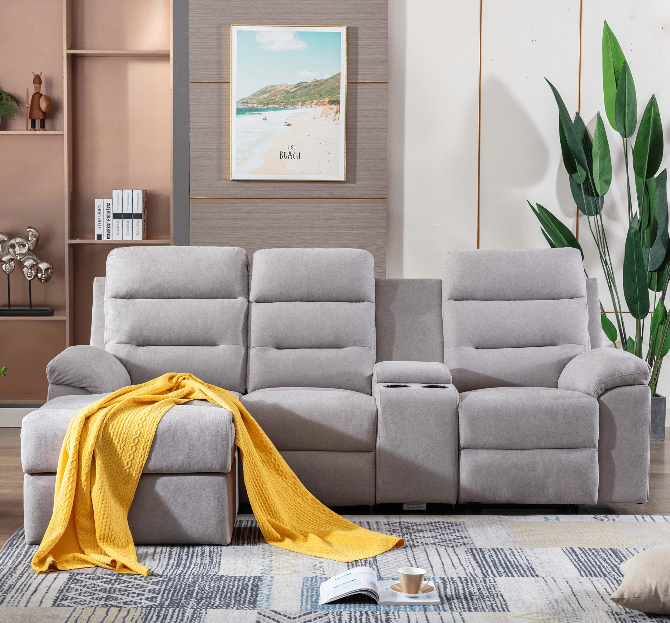 U_STYLE Modern Upholstered L-Shaped Reclining Modular Sofa