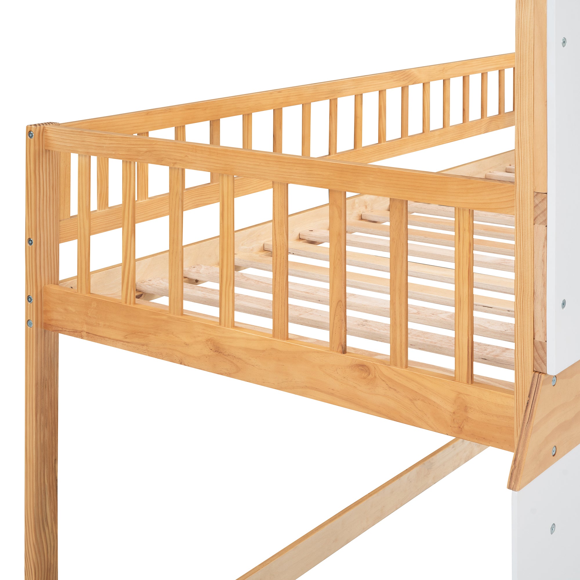 Train Shape Design Twin size Loft Bed Wooden Bed (Nature Wood)