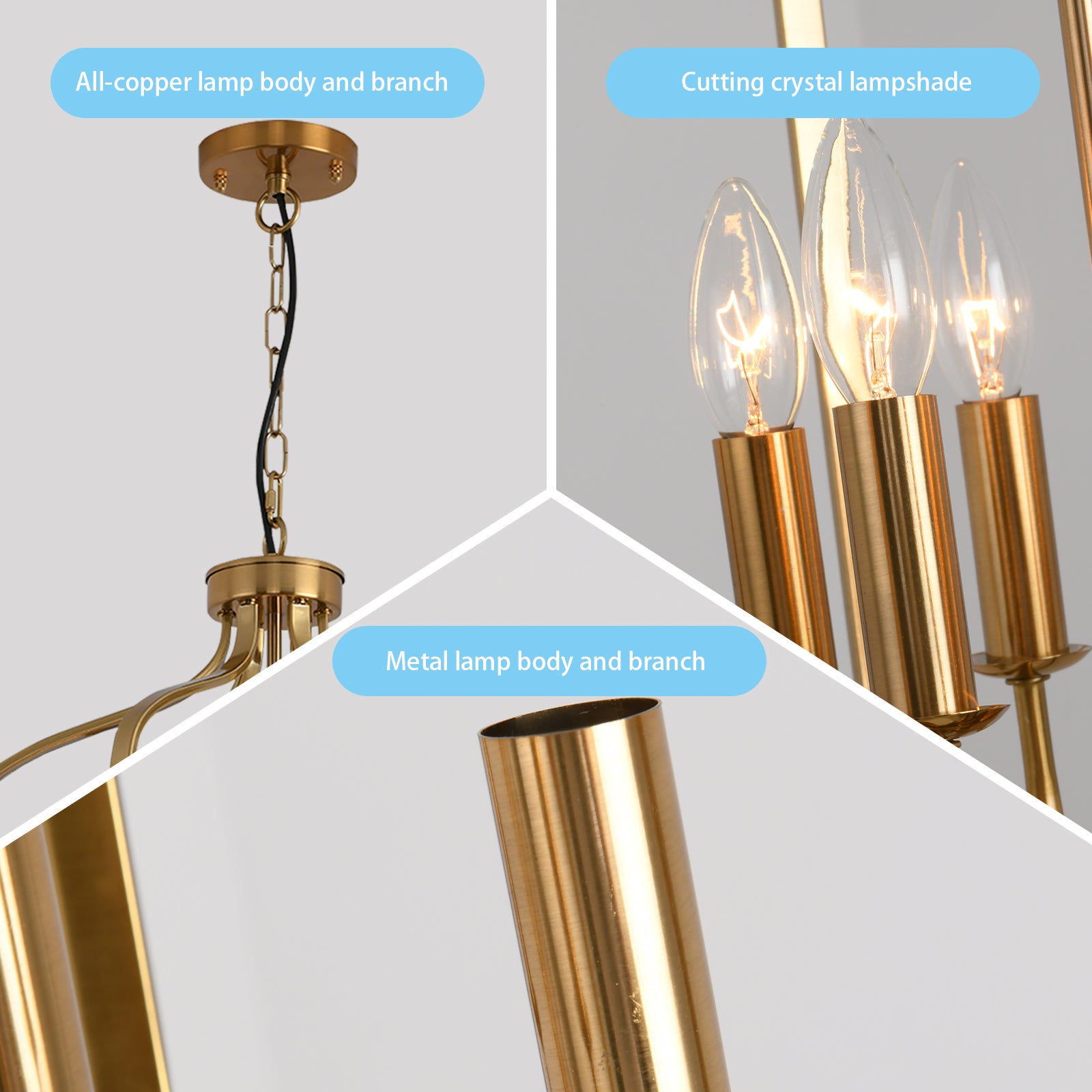 Electroplated Gold Chandelier Iron Gold  6 Bulbs