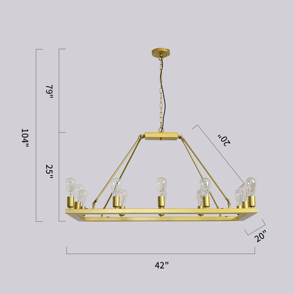 12-Light Candle Style Rectangle Chandelier (Golden)