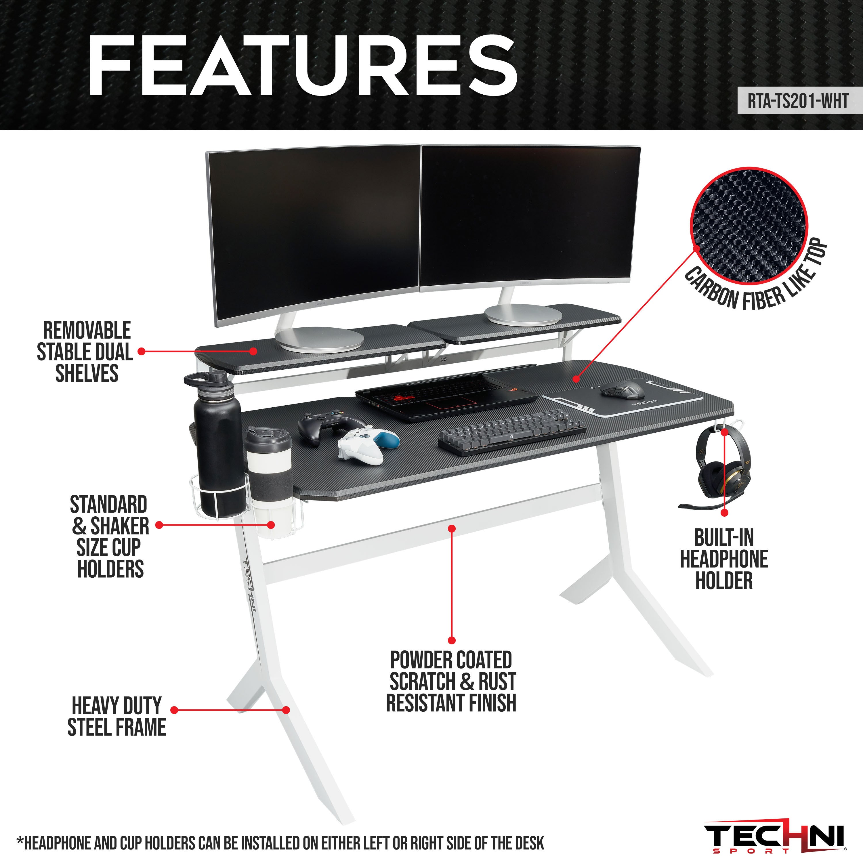 Techni Sport White Stryker Gaming Desk (White)