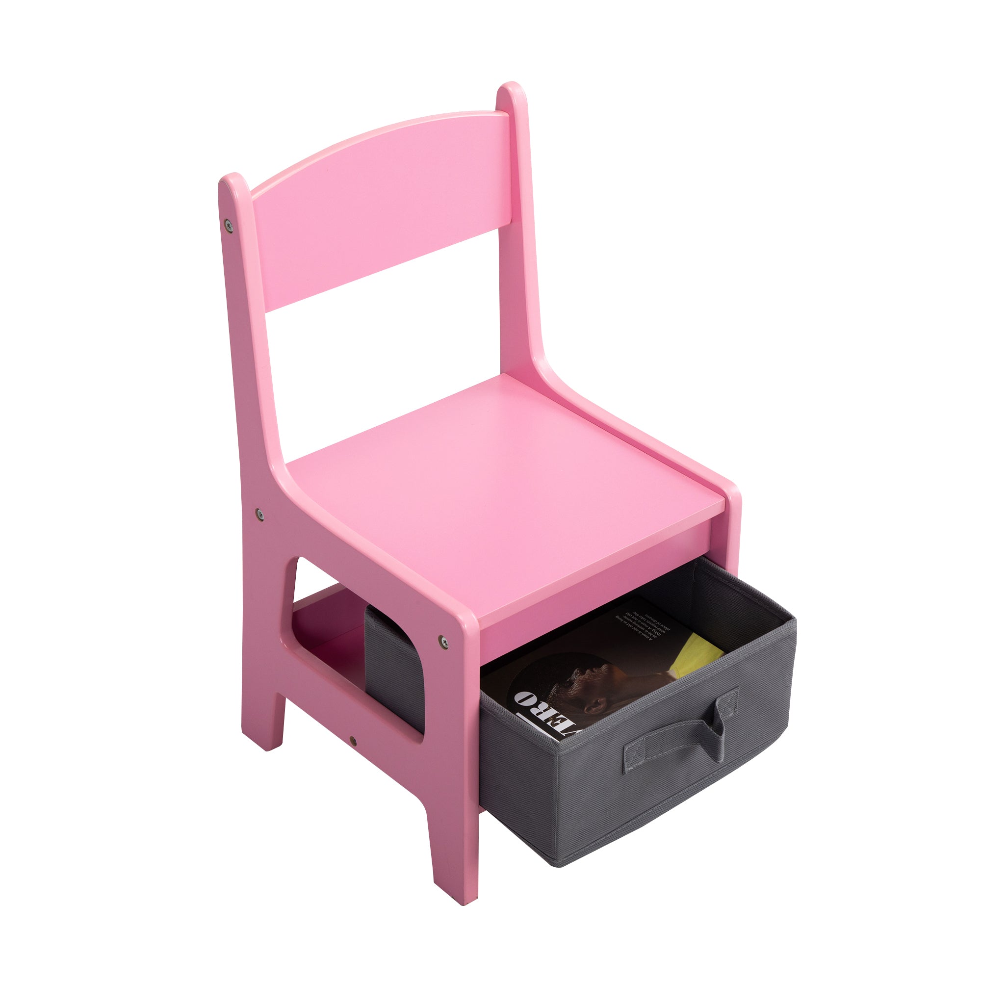 Pink & Gray 3-in-1 Kids Wood Table and 2 Chairs