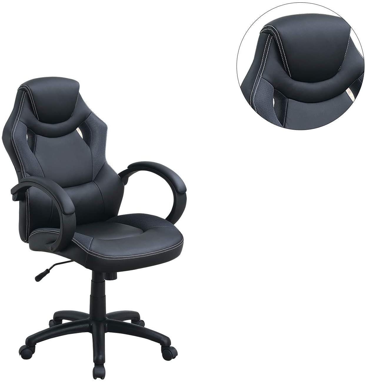 Office Chair Upholstered 1pc Cushioned Comfort Chair Relax Gaming Office Work (Black)