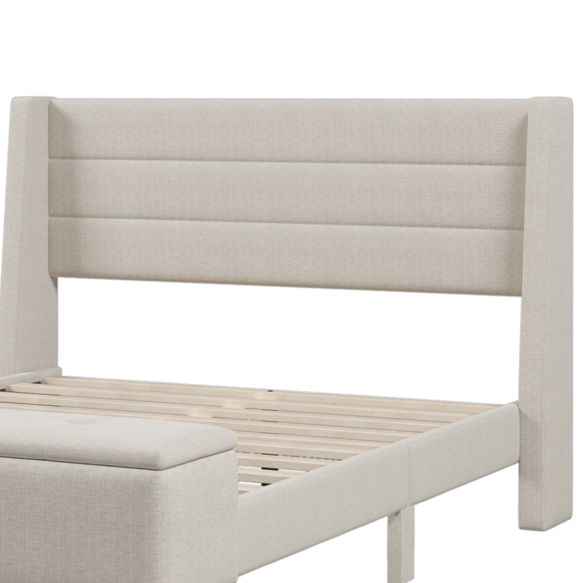 Upholstered Storage Bed Frame with Storage Ottoman Bench Queen size(Beige)