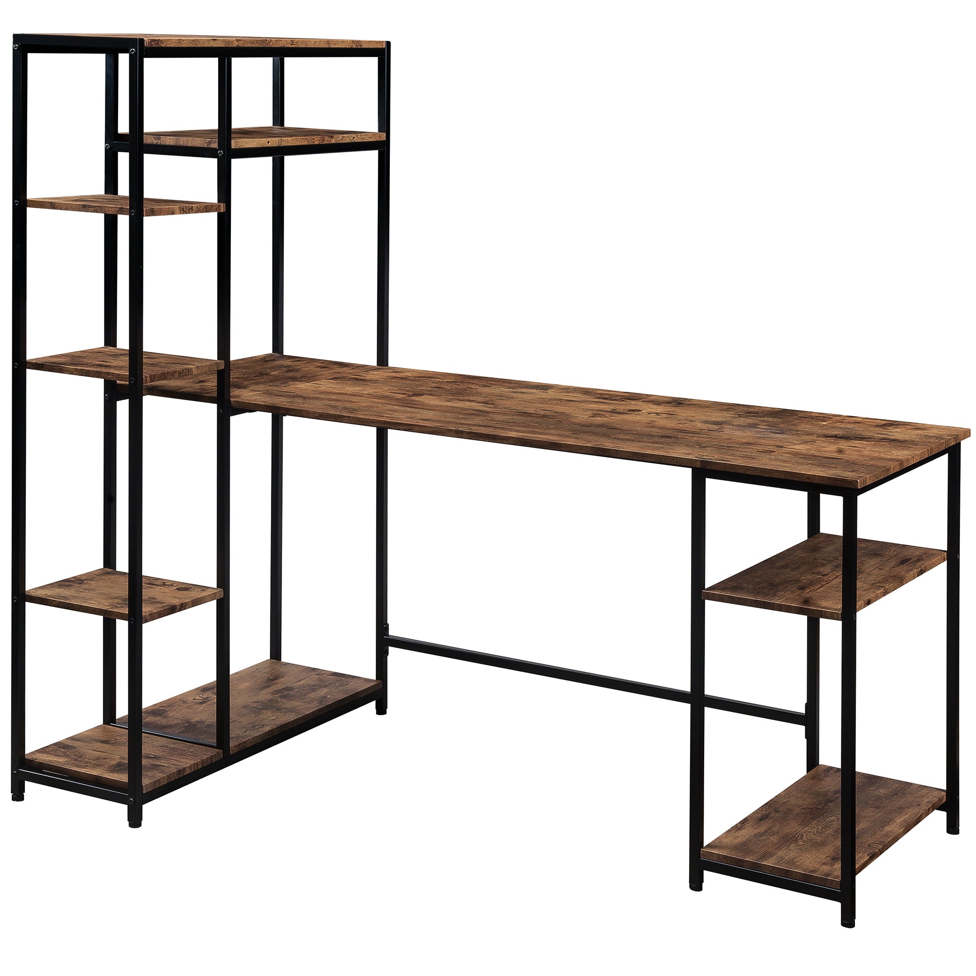 Home Office Computer Desk with Multiple Storage Shelves (Brown)